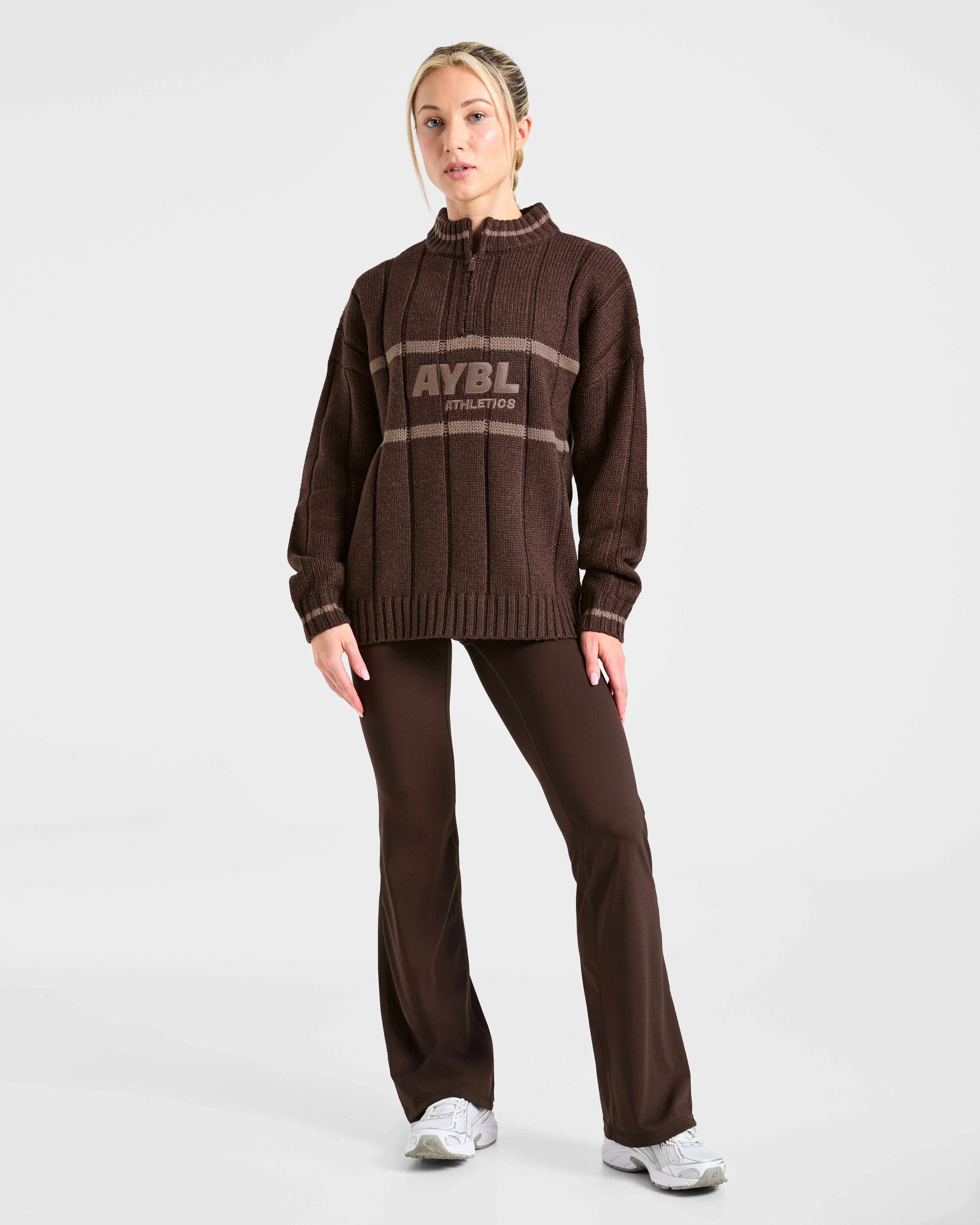 Athletics Oversized Knitted 1/4 Zip - Brown - Image 3