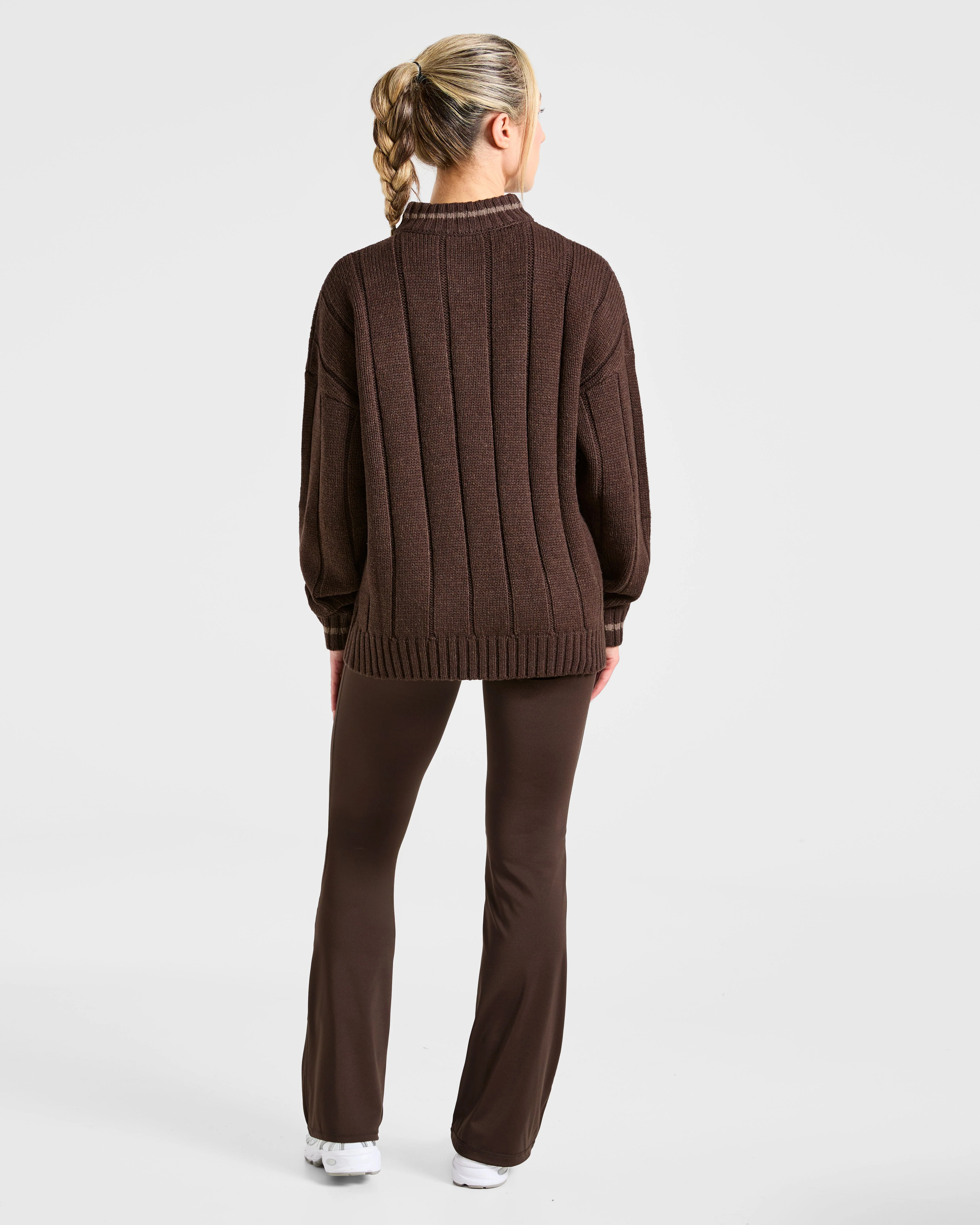 Athletics Oversized Knitted 1/4 Zip - Brown - Image 4