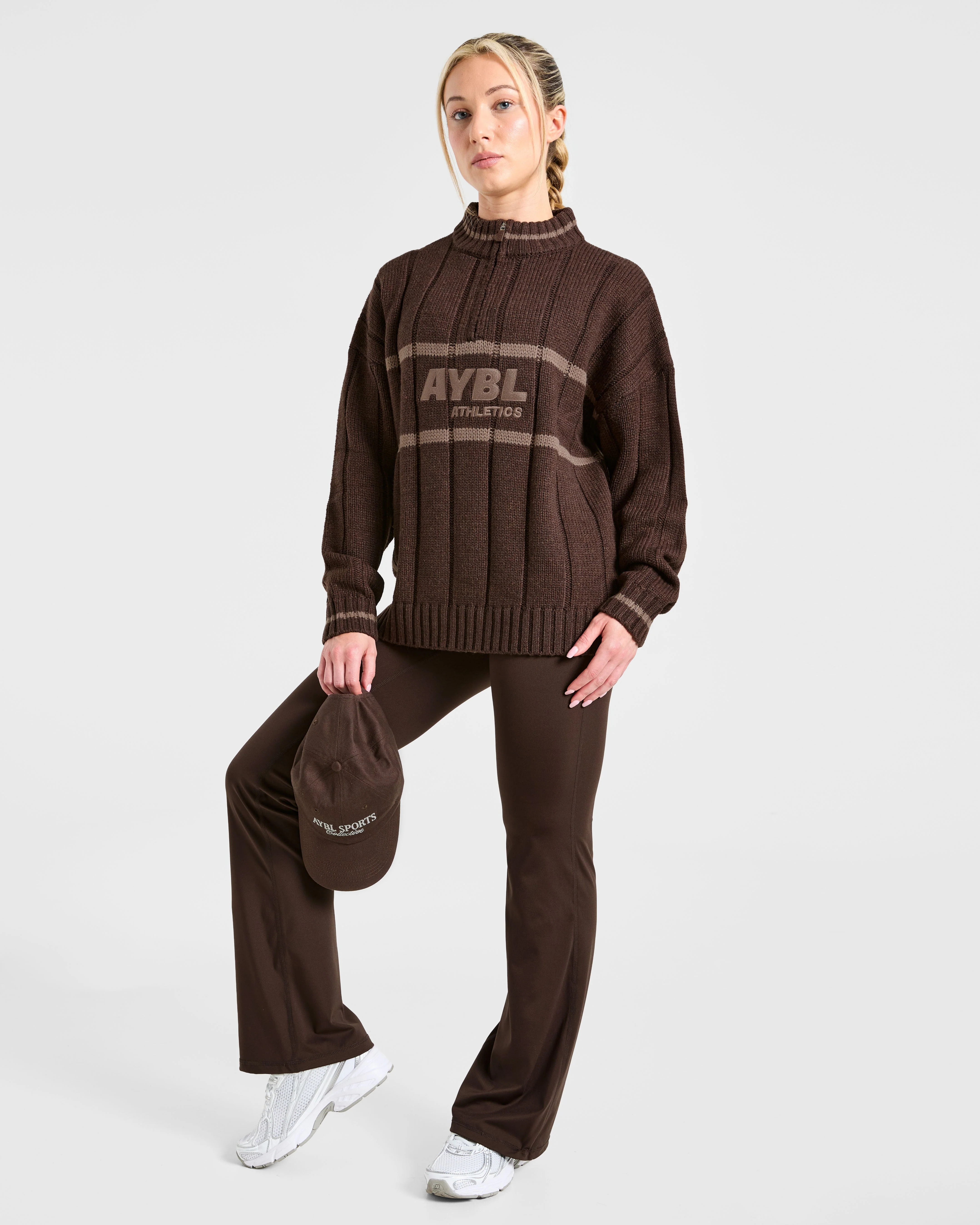 Athletics Oversized Knitted 1/4 Zip - Brown - Image 8
