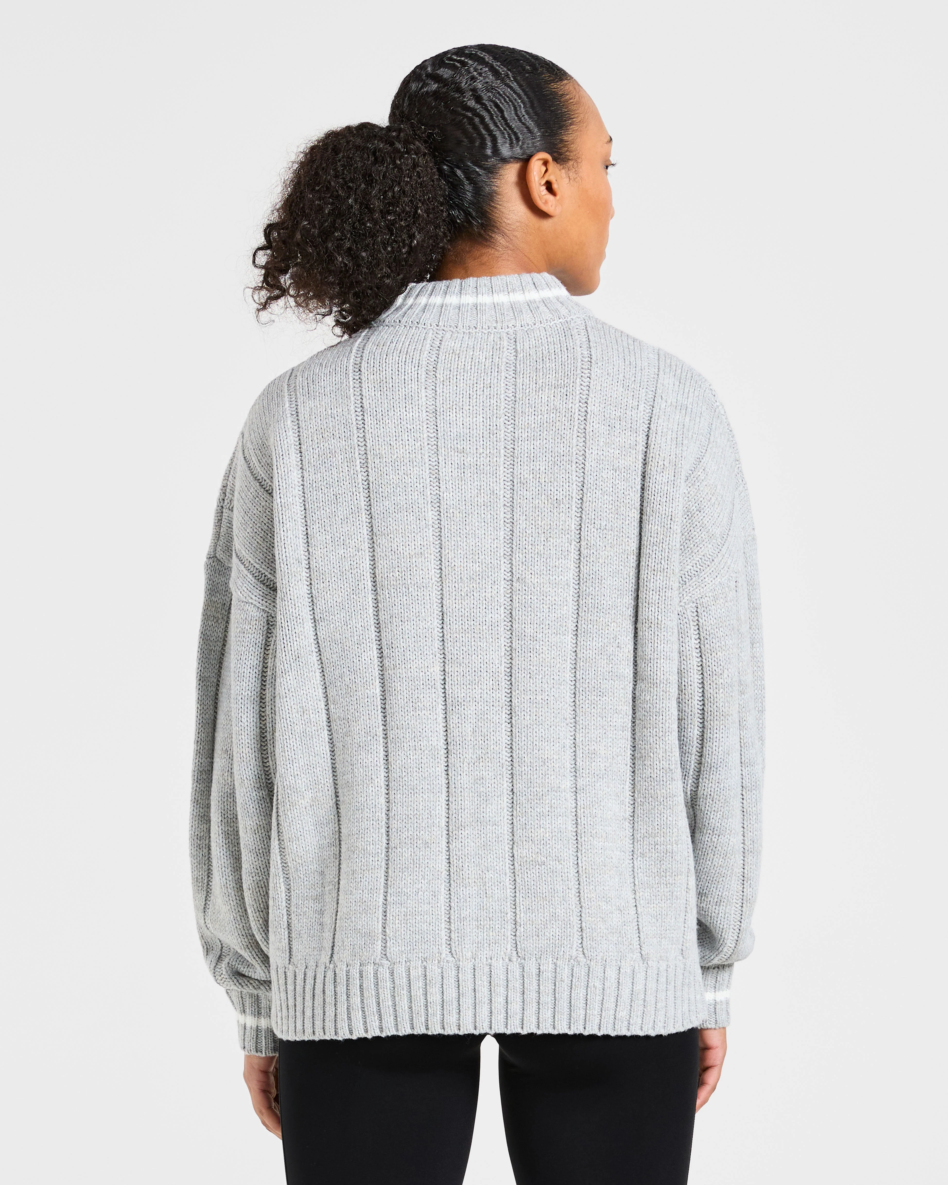 Athletics Oversized Knitted 1/4 Zip - Grey Marl - Image 2
