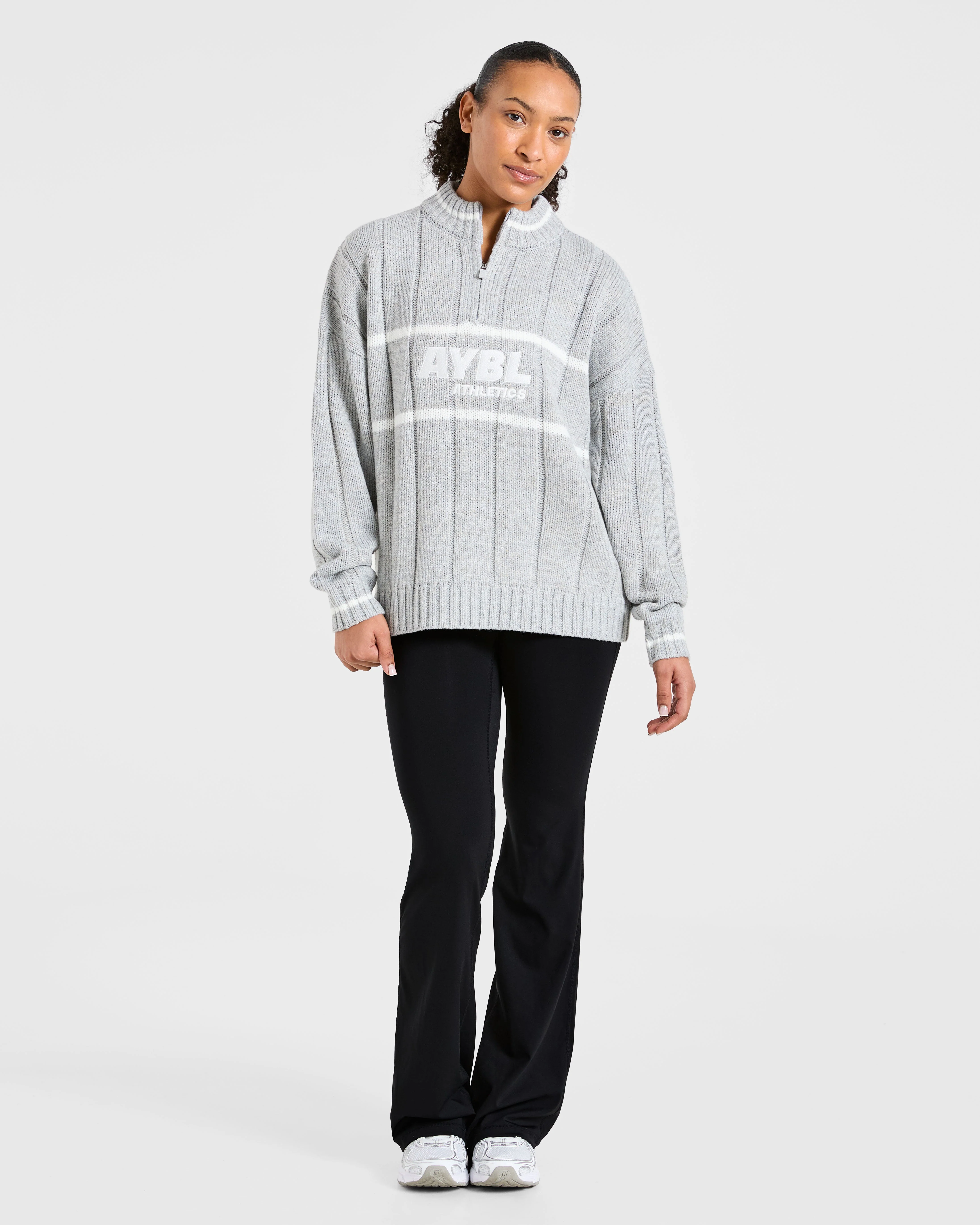 Athletics Oversized Knitted 1/4 Zip - Grey Marl - Image 3