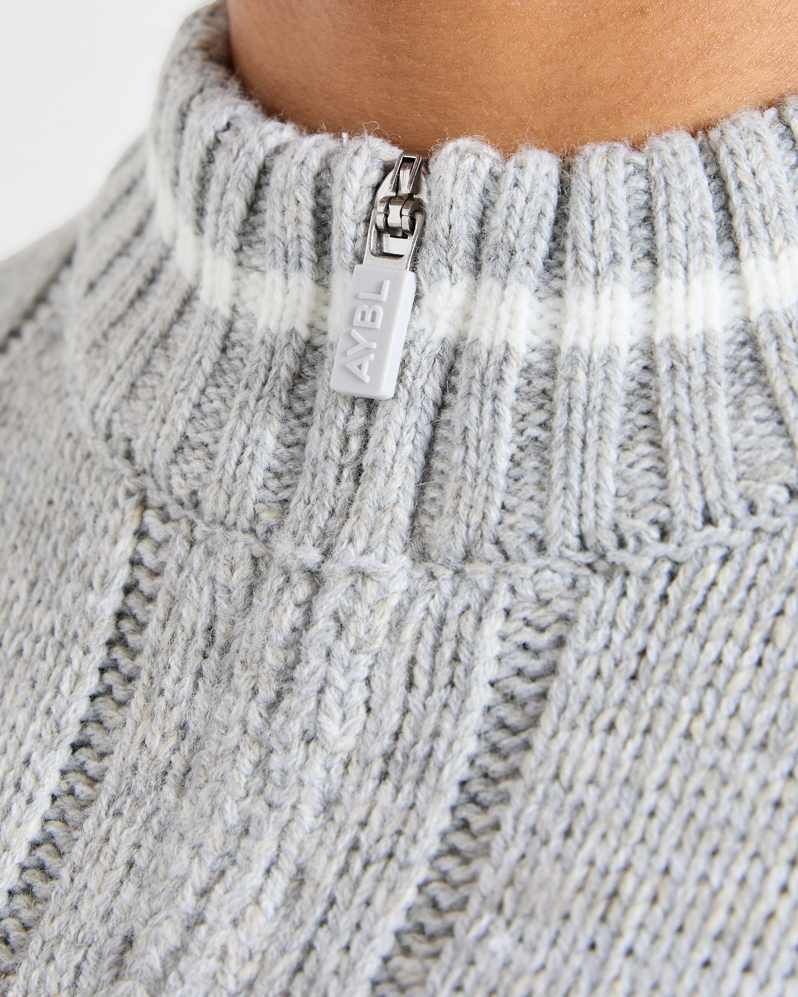 Athletics Oversized Knitted 1/4 Zip - Grey Marl - Image 5
