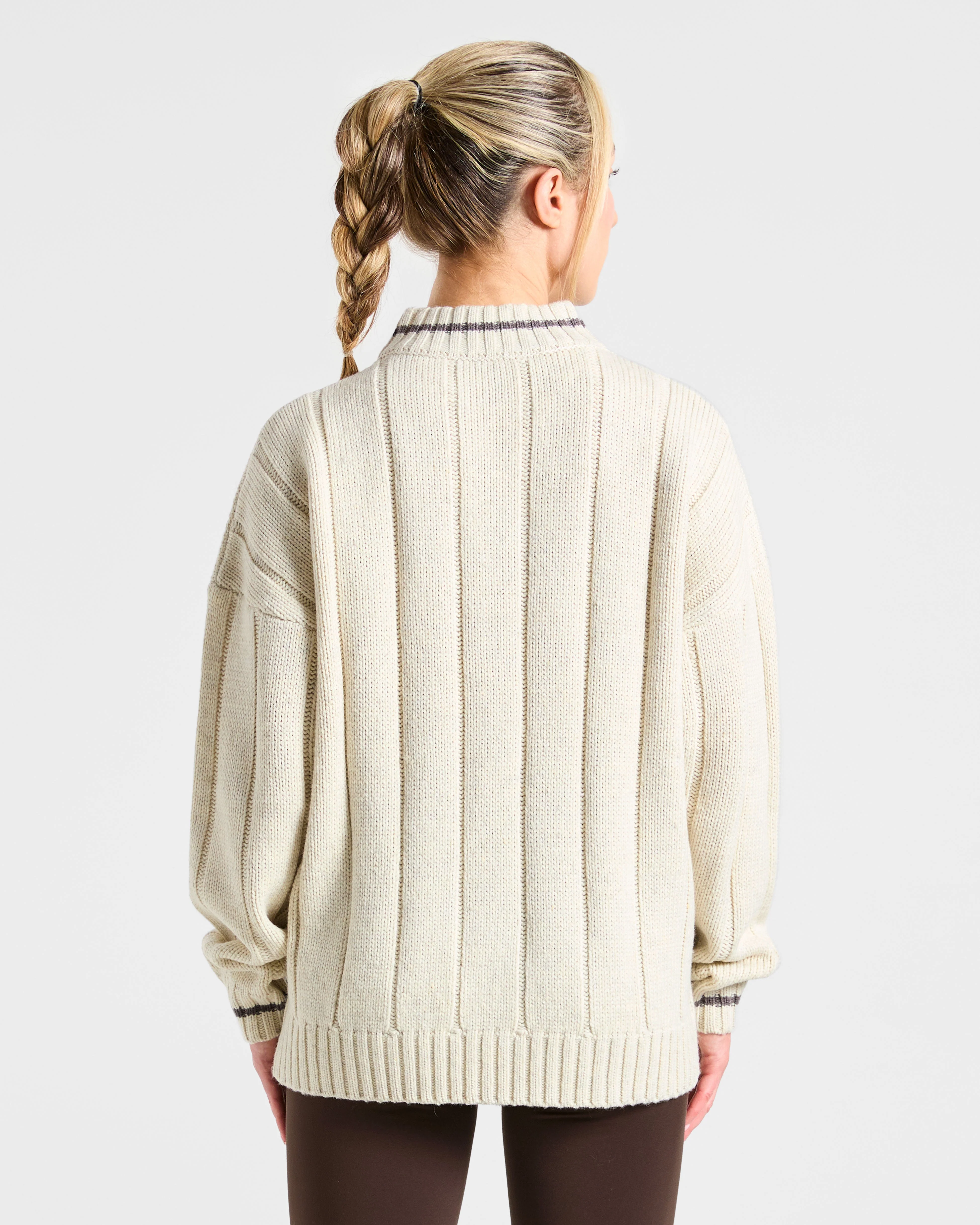 Athletics Oversized Knitted 1/4 Zip - Oatmeal - Image 2