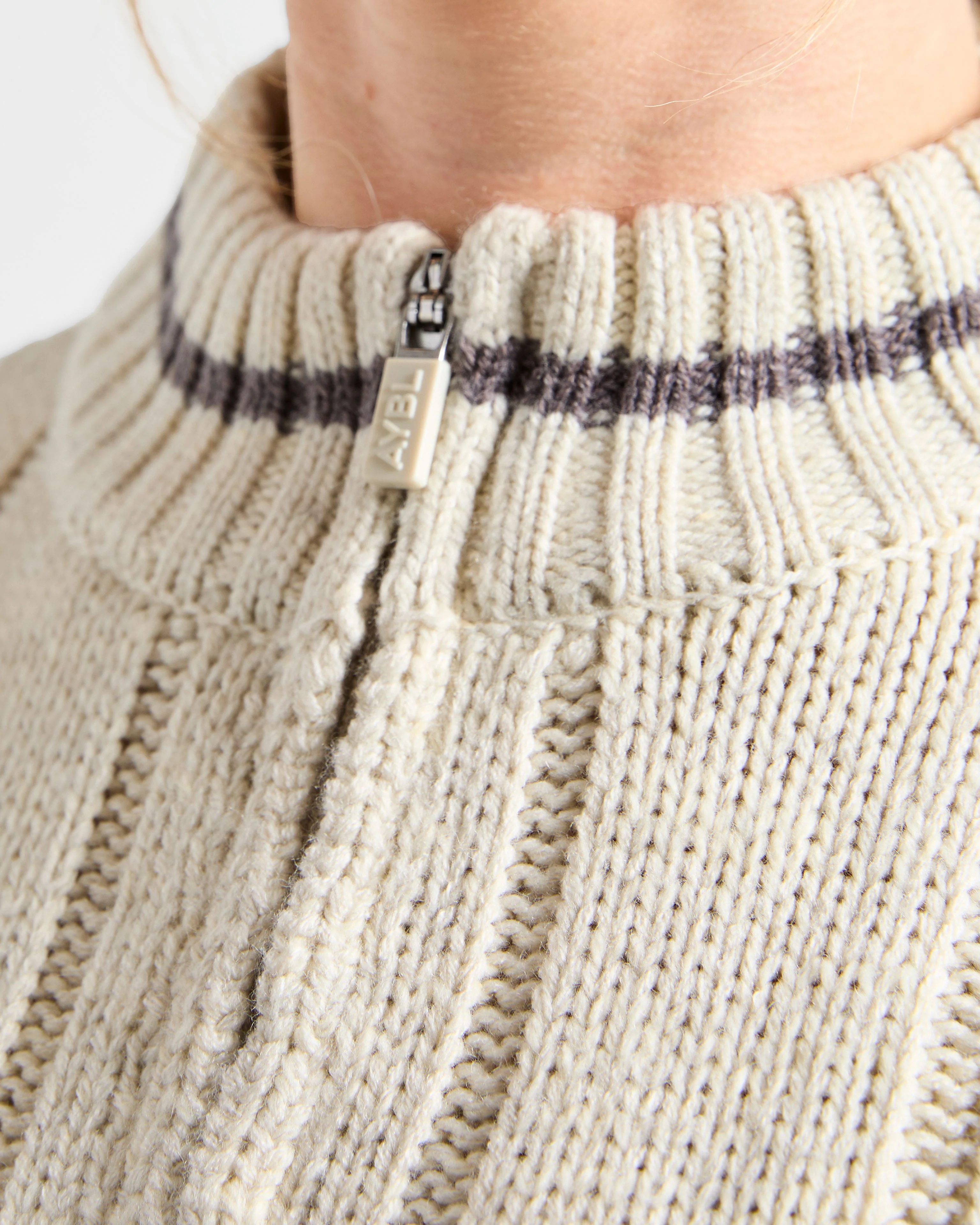 Athletics Oversized Knitted 1/4 Zip - Oatmeal - Image 6