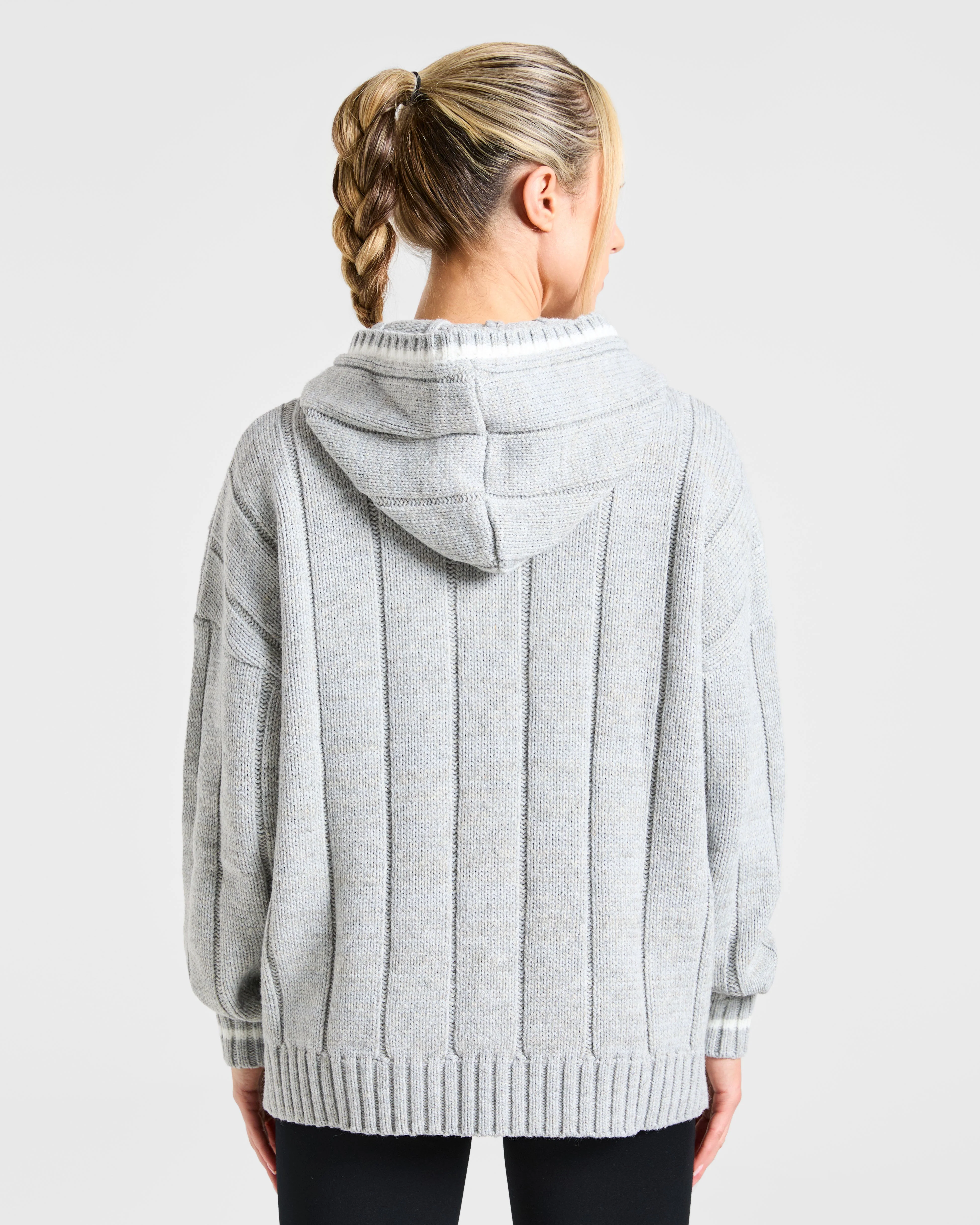 Athletics Oversized Knitted Hoodie - Grey Marl - Image 2
