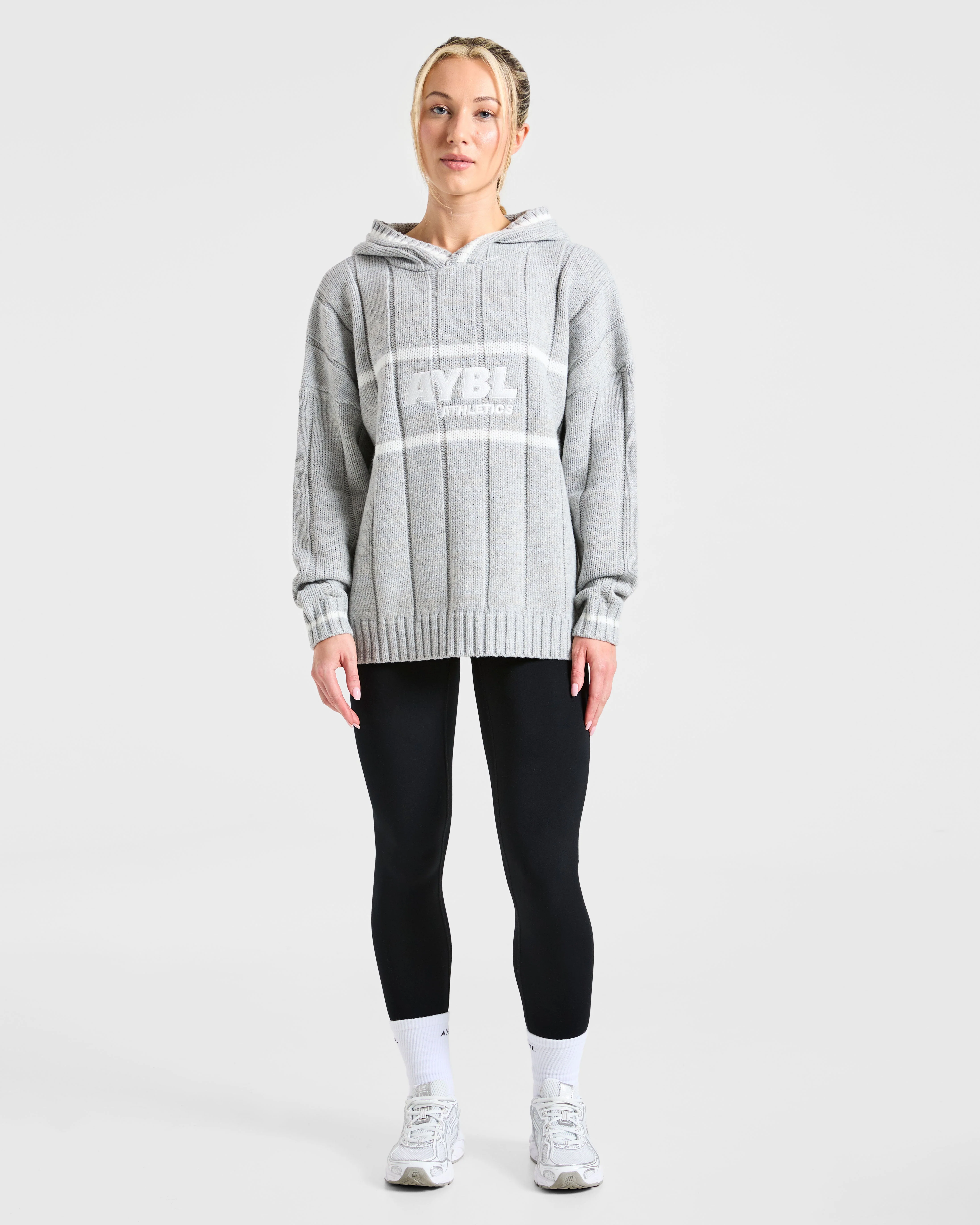 Athletics Oversized Knitted Hoodie - Grey Marl - Image 3