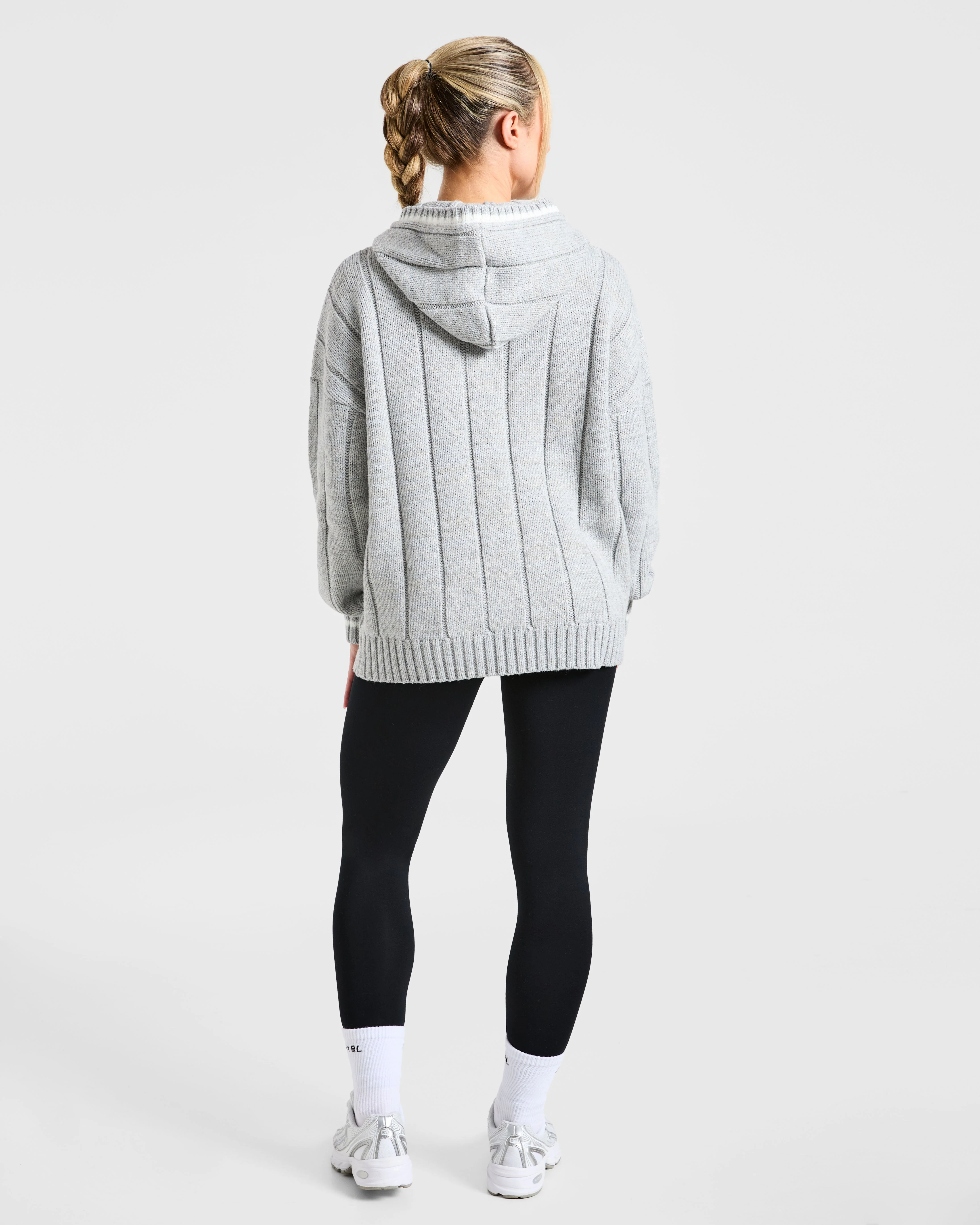 Athletics Oversized Knitted Hoodie - Grey Marl - Image 4