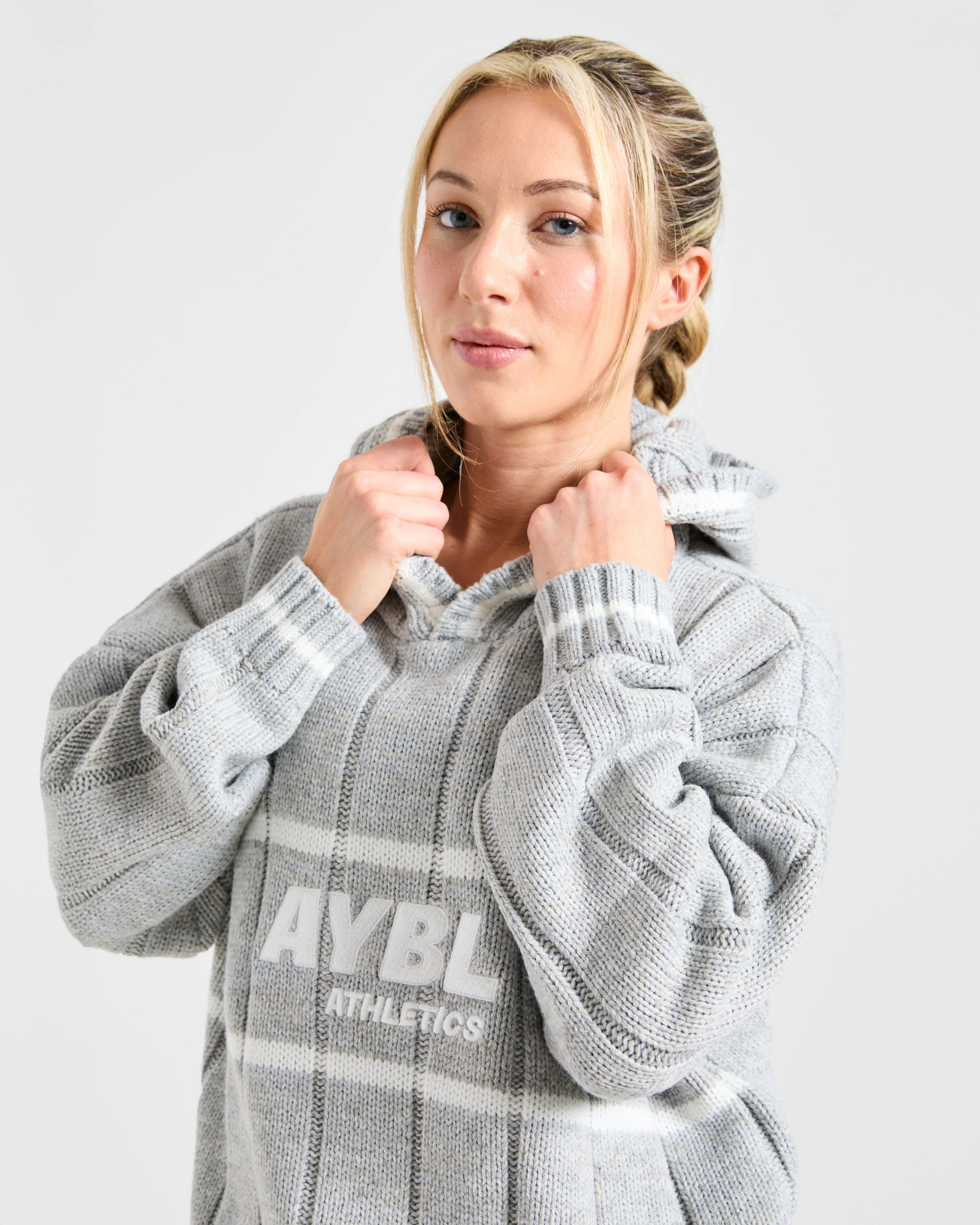 Athletics Oversized Knitted Hoodie - Grey Marl - Image 8