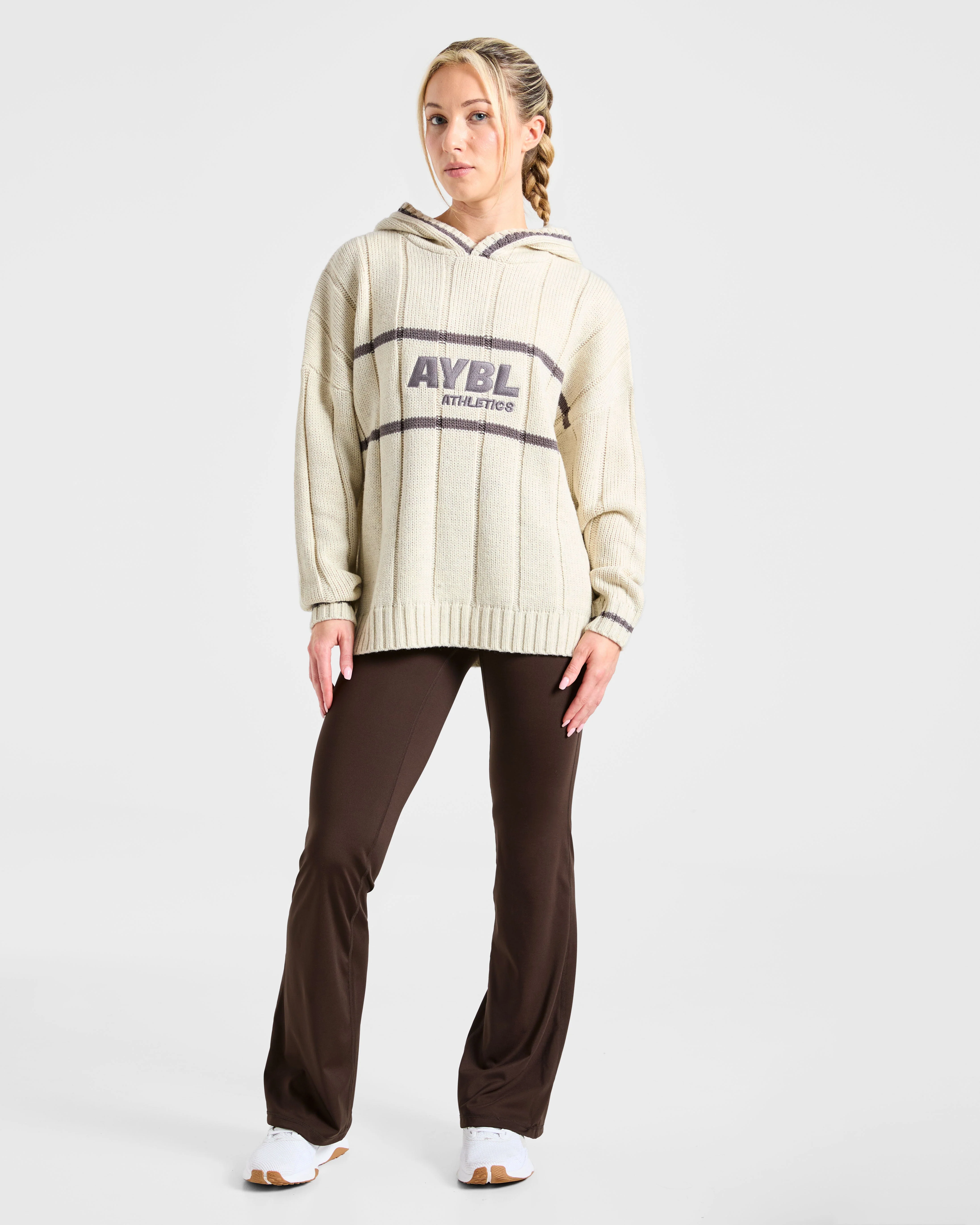 Athletics Oversized Knitted Hoodie - Oatmeal - Image 3