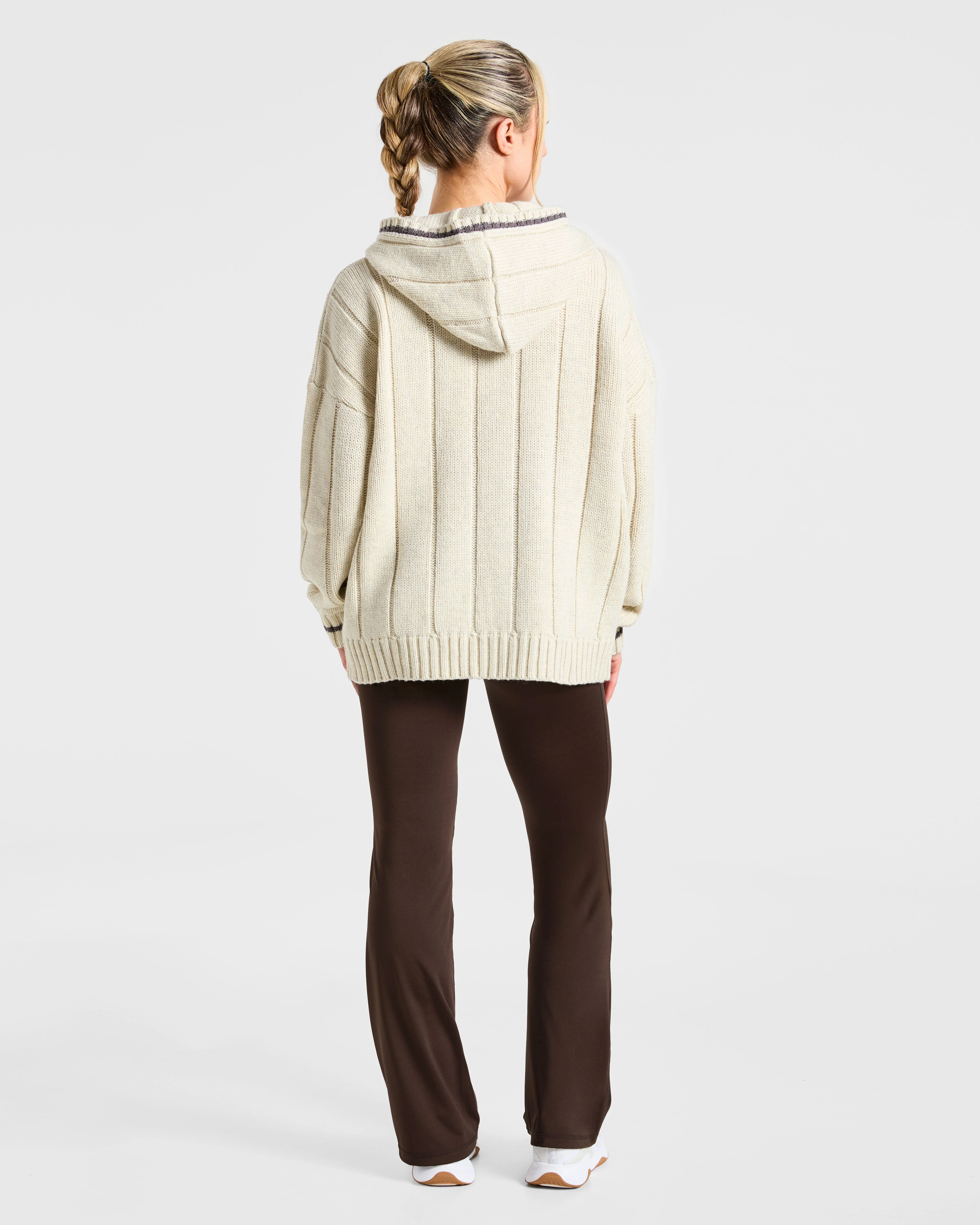 Athletics Oversized Knitted Hoodie - Oatmeal - Image 4