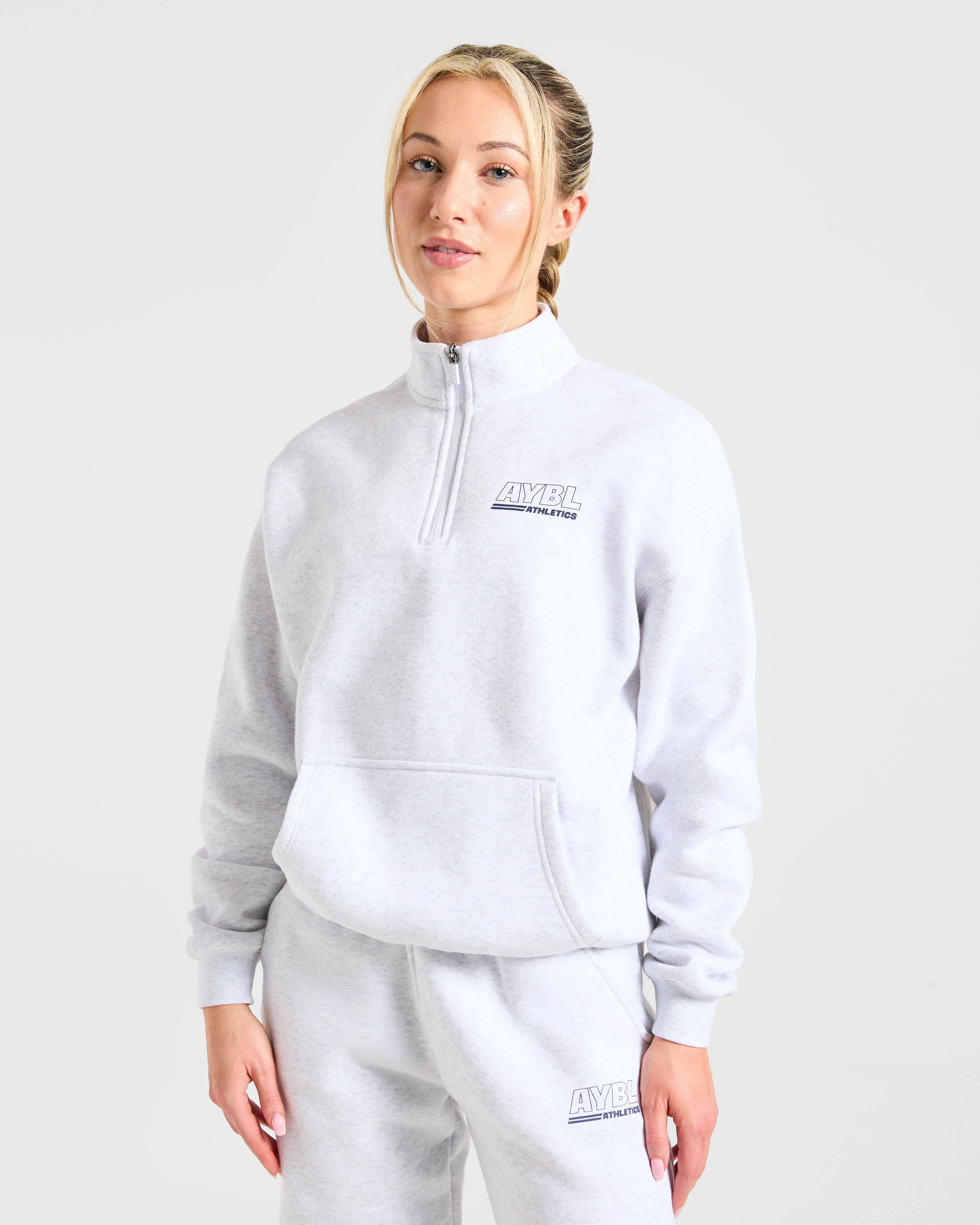 Athletics Track Oversized 1/4 Zip Pullover - Heather Grey/Navy - Image 2