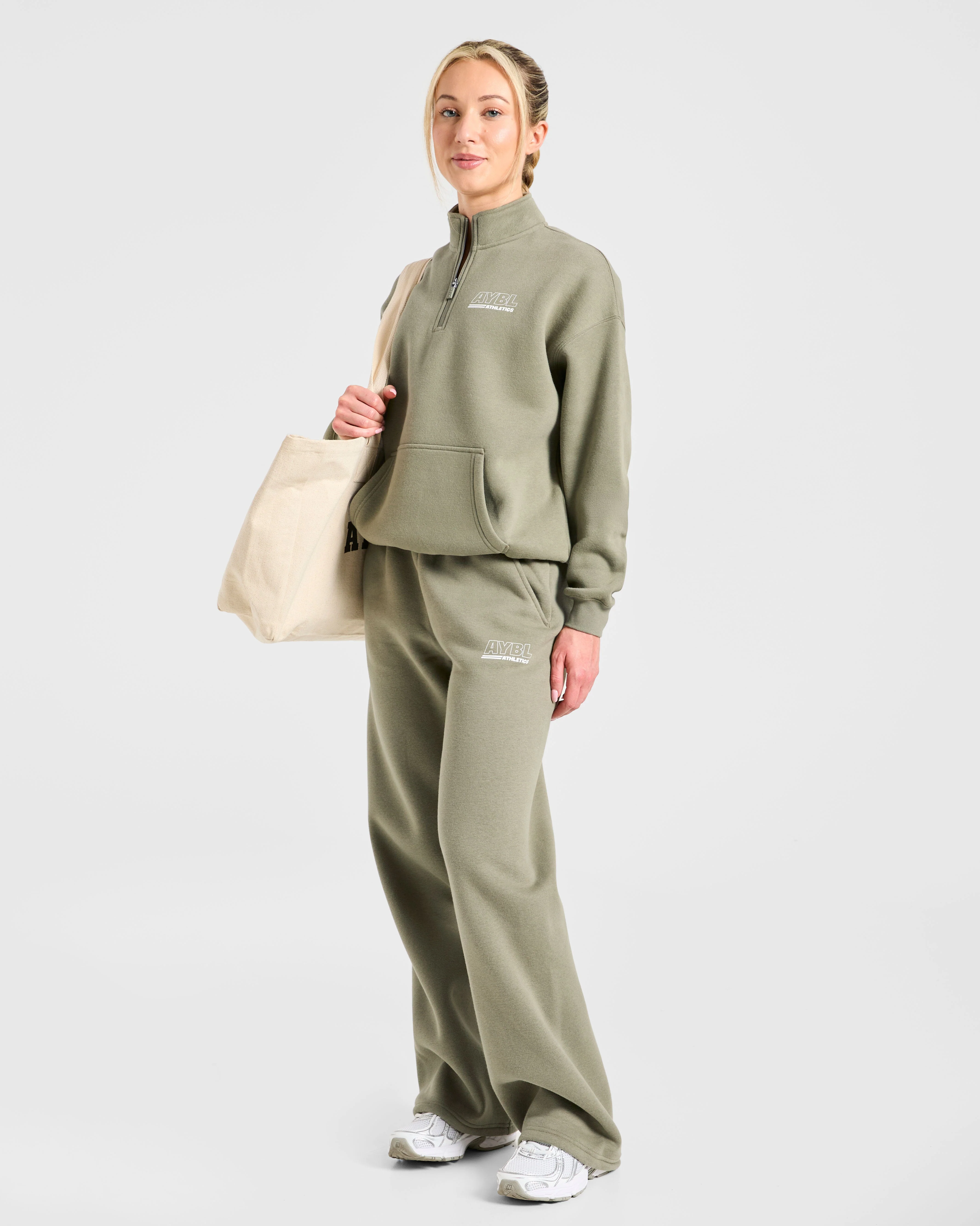 Athletics Track Oversized 1/4 Zip Pullover - Muted Olive - Image 8