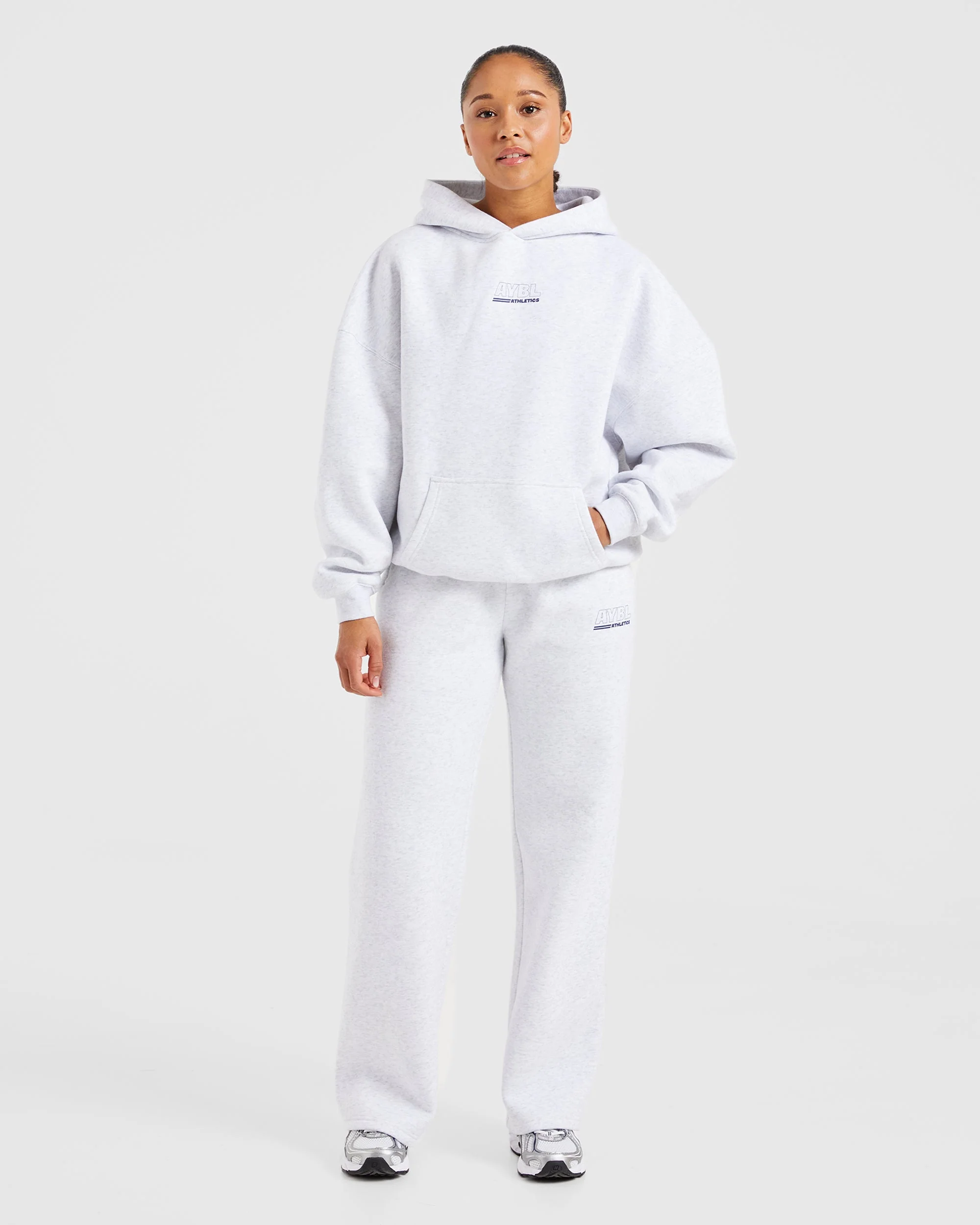 Athletics Track Oversized Hoodie - Heather Grey/Navy - Image 4
