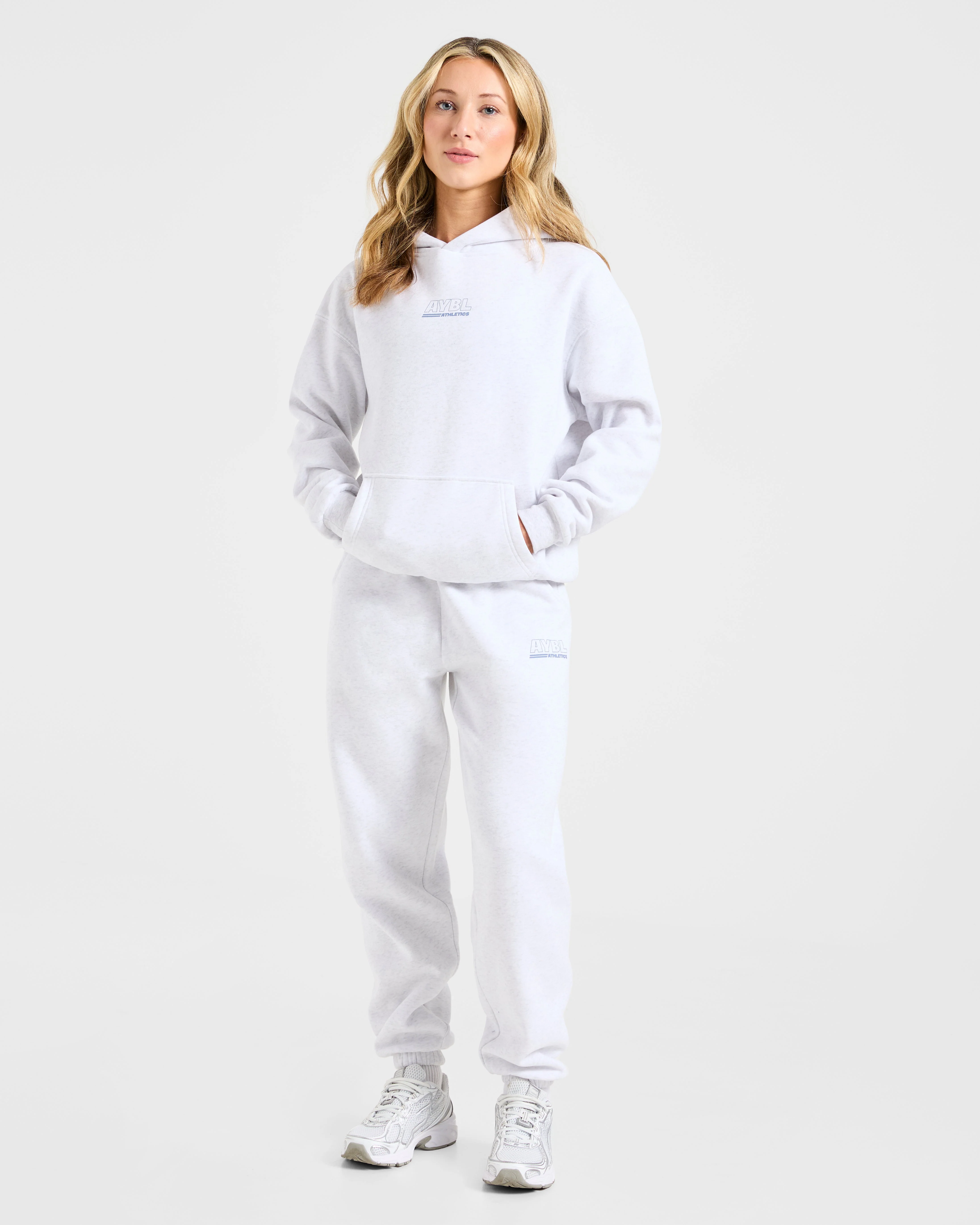 Athletics Track Oversized Hoodie - Heather Grey/Slate Blue - Image 3