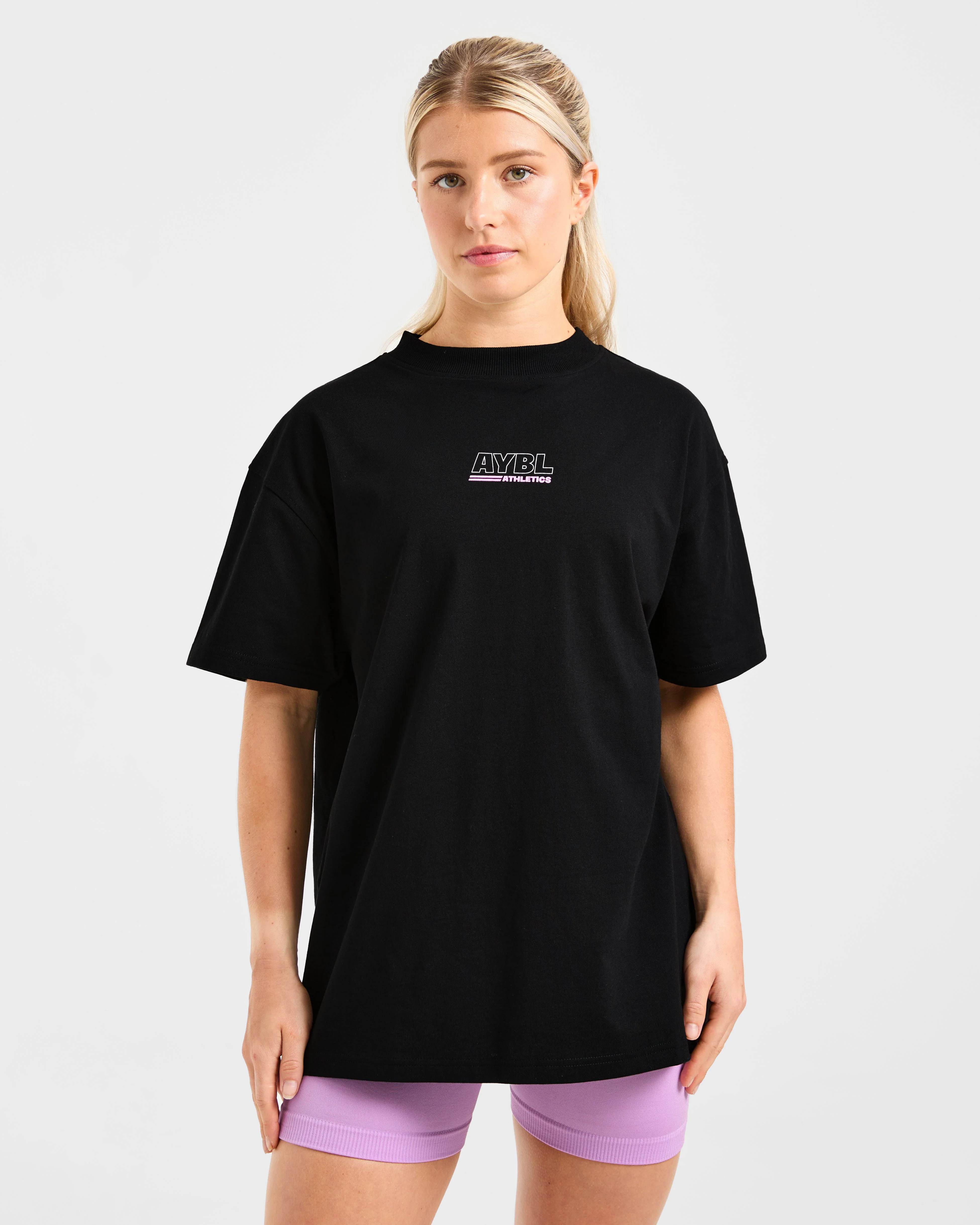 Athletics Track Oversized T Shirt - Black/Pink - Image 2