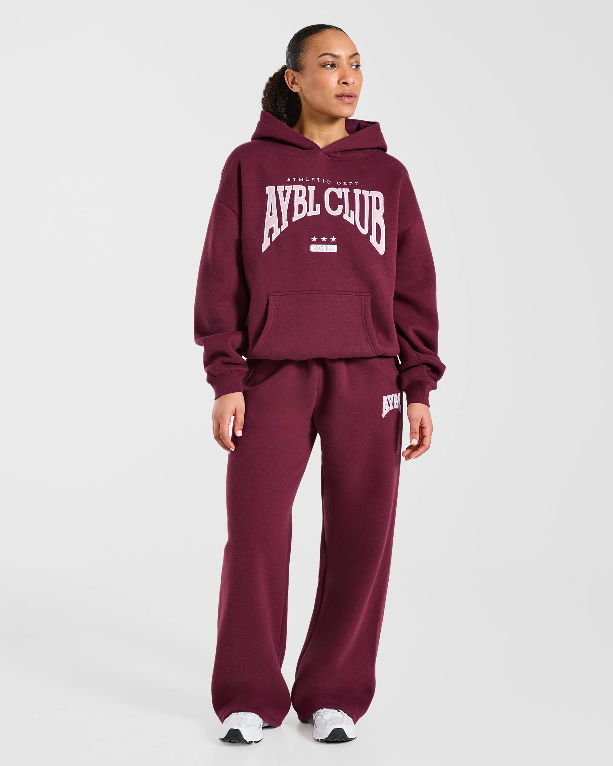 AYBL Club Oversized Straight Leg Joggers - Burgundy/Pink - Image 3