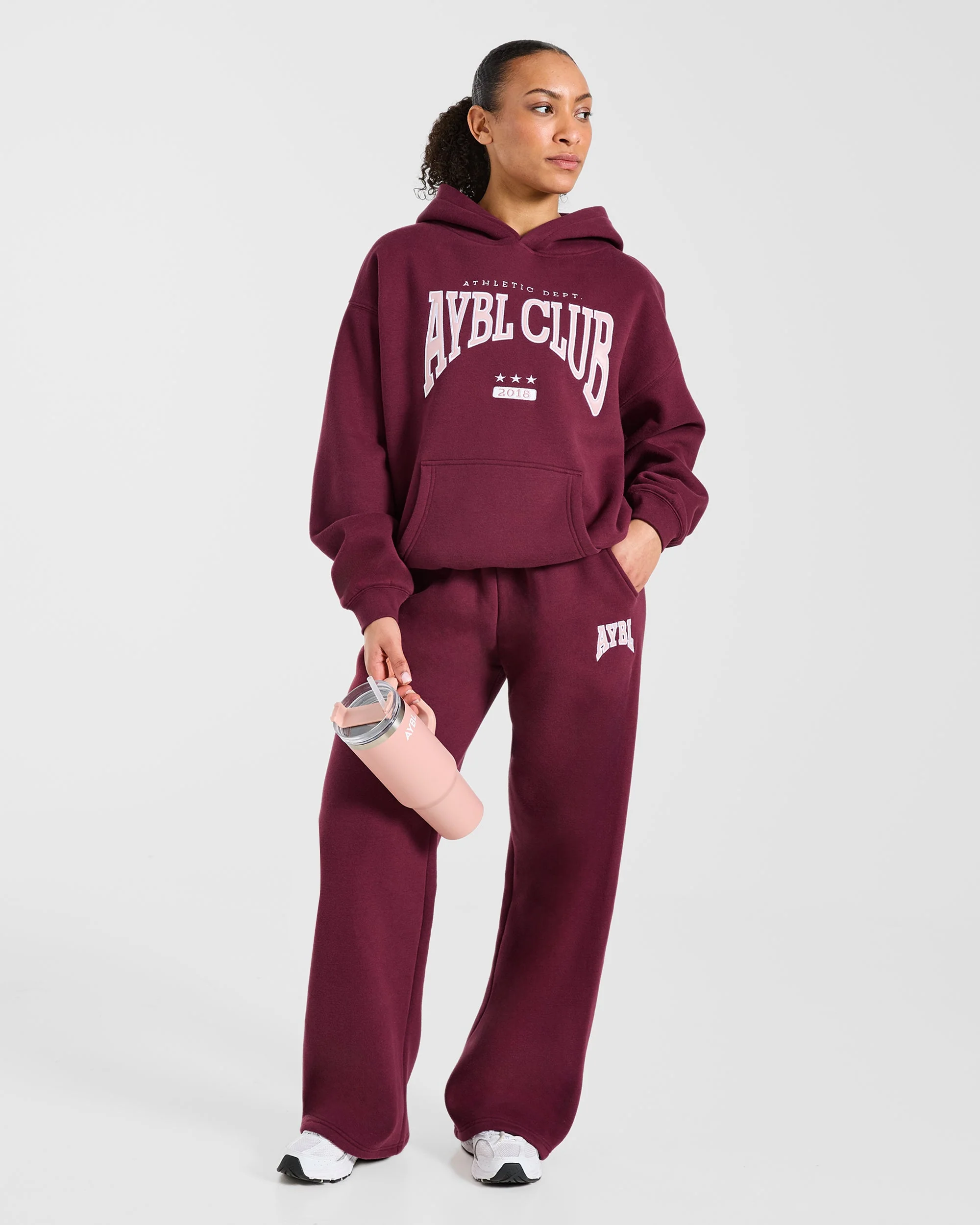 AYBL Club Oversized Straight Leg Joggers - Burgundy/Pink - Image 7