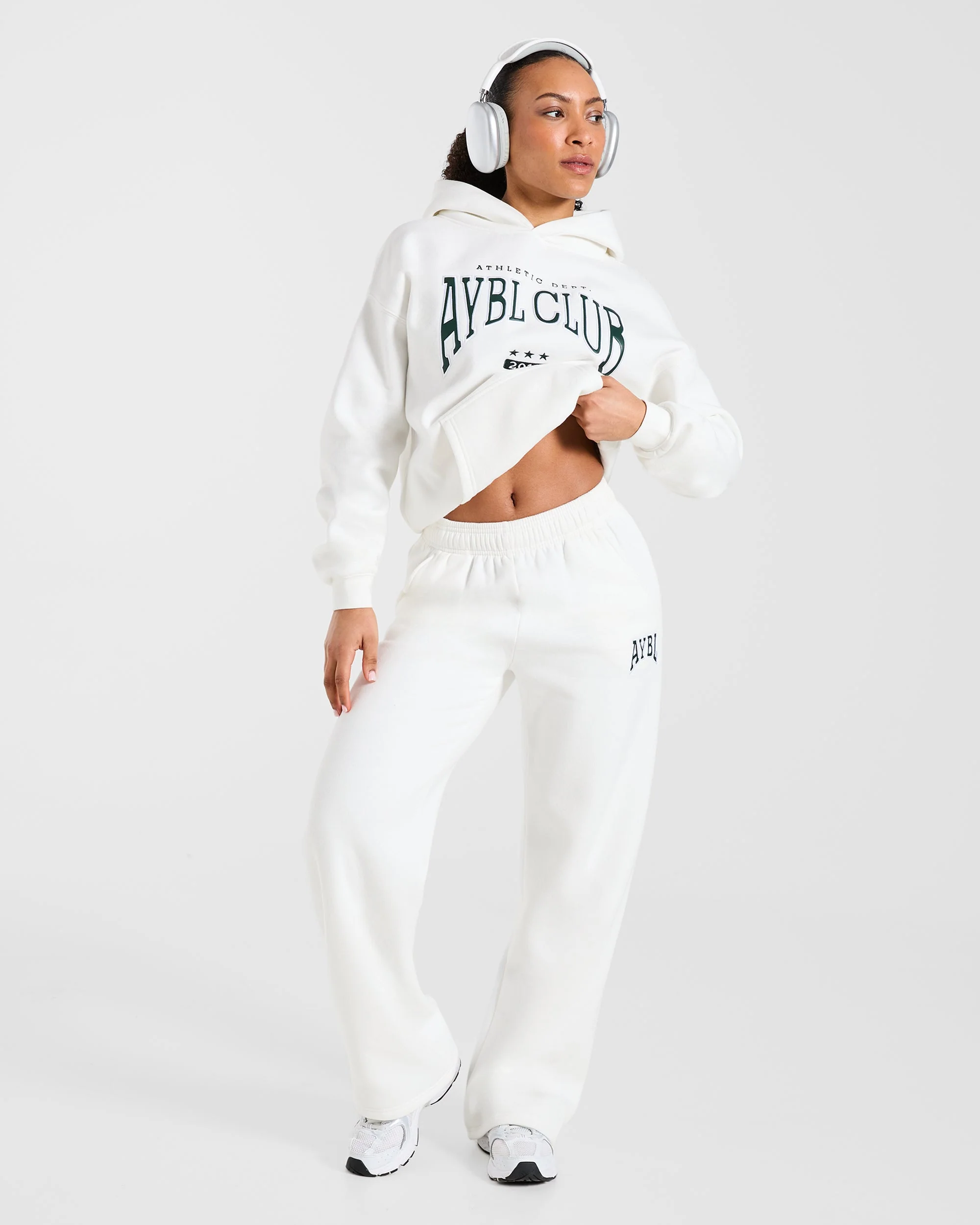 AYBL Club Oversized Straight Leg Joggers - Off White/Forest Green - Image 8
