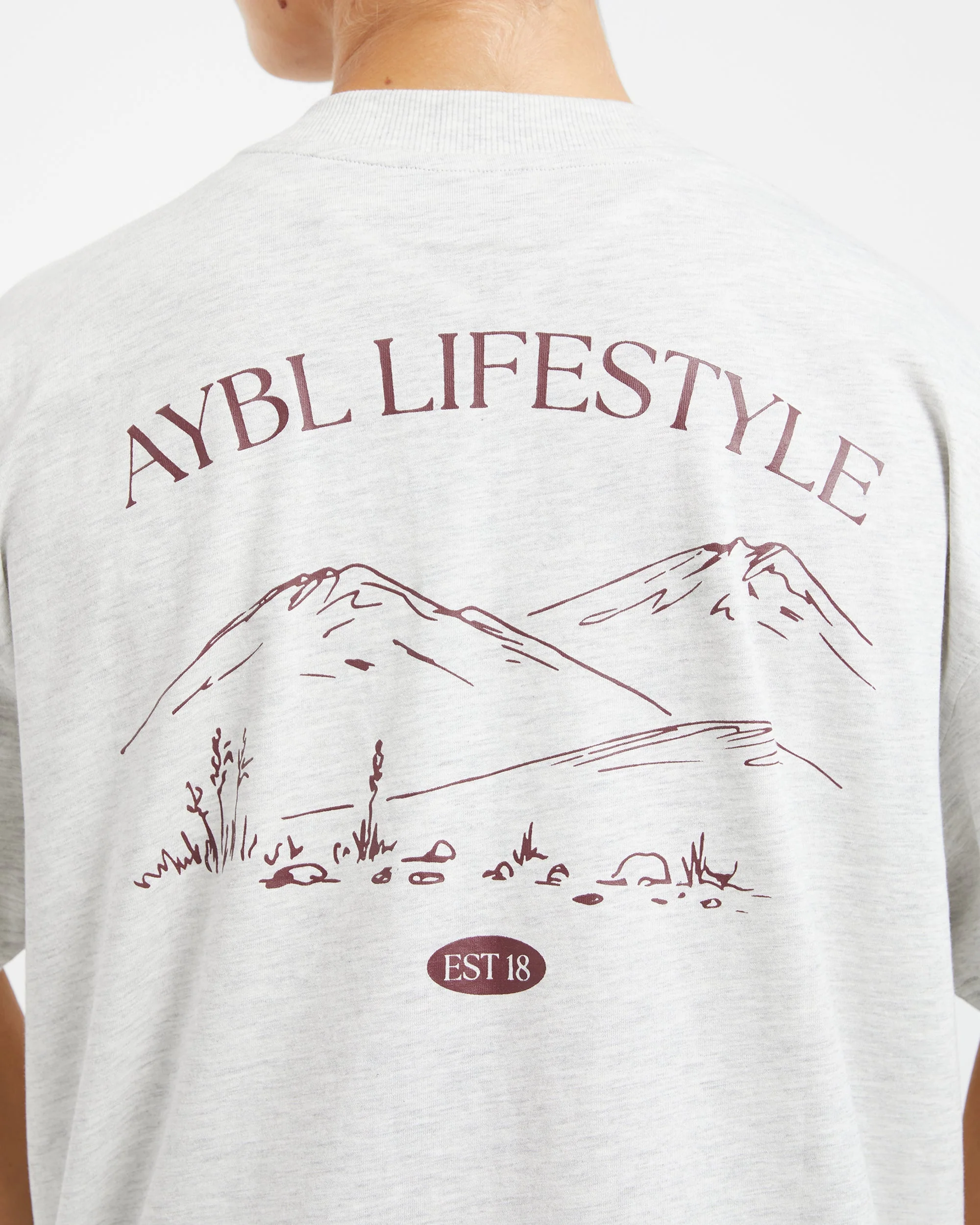 AYBL Lifestyle Oversized T Shirt - Heather Grey/Burgundy - Image 6