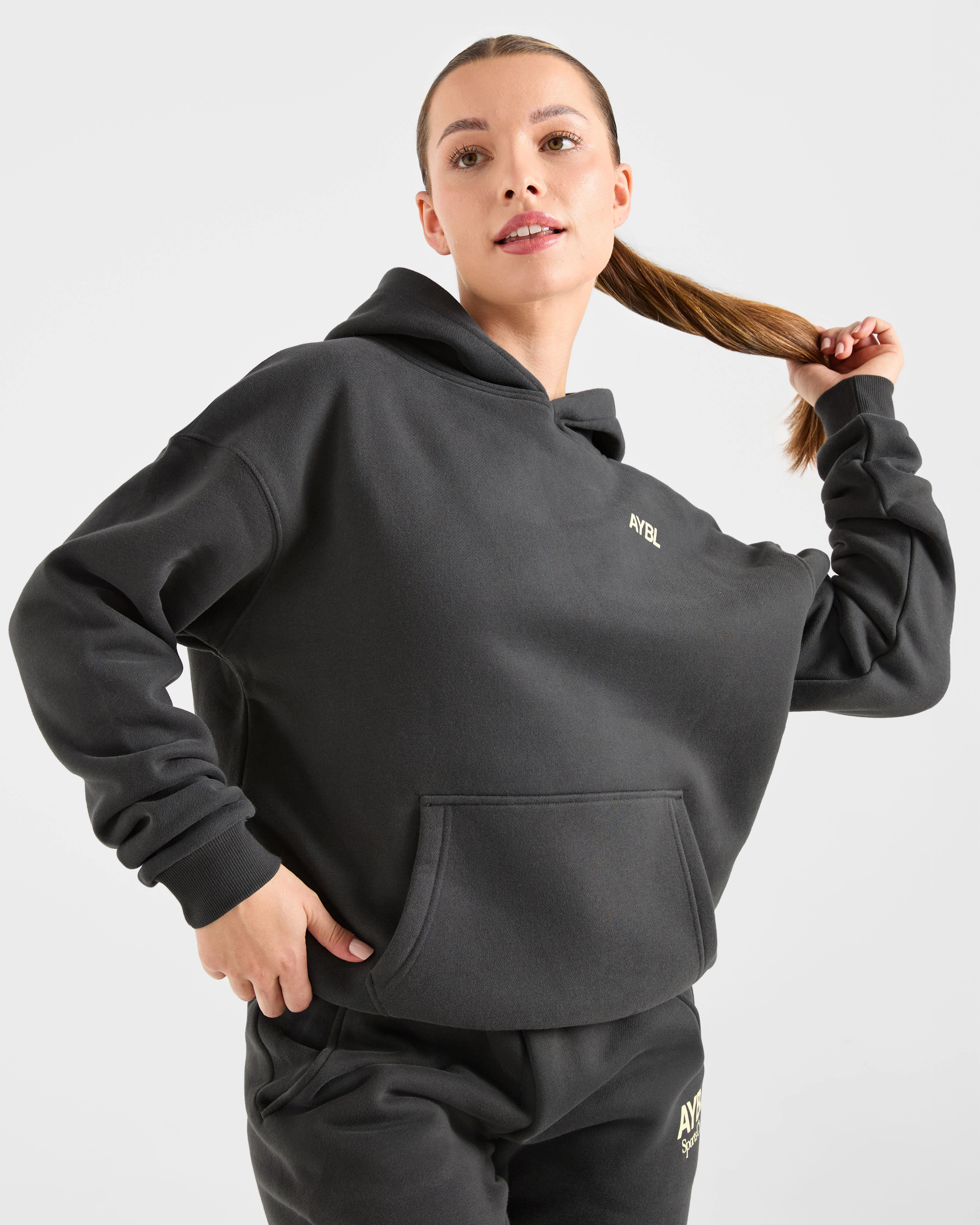 AYBL Sports Club Oversized Hoodie - Charcoal/Yellow - Image 7