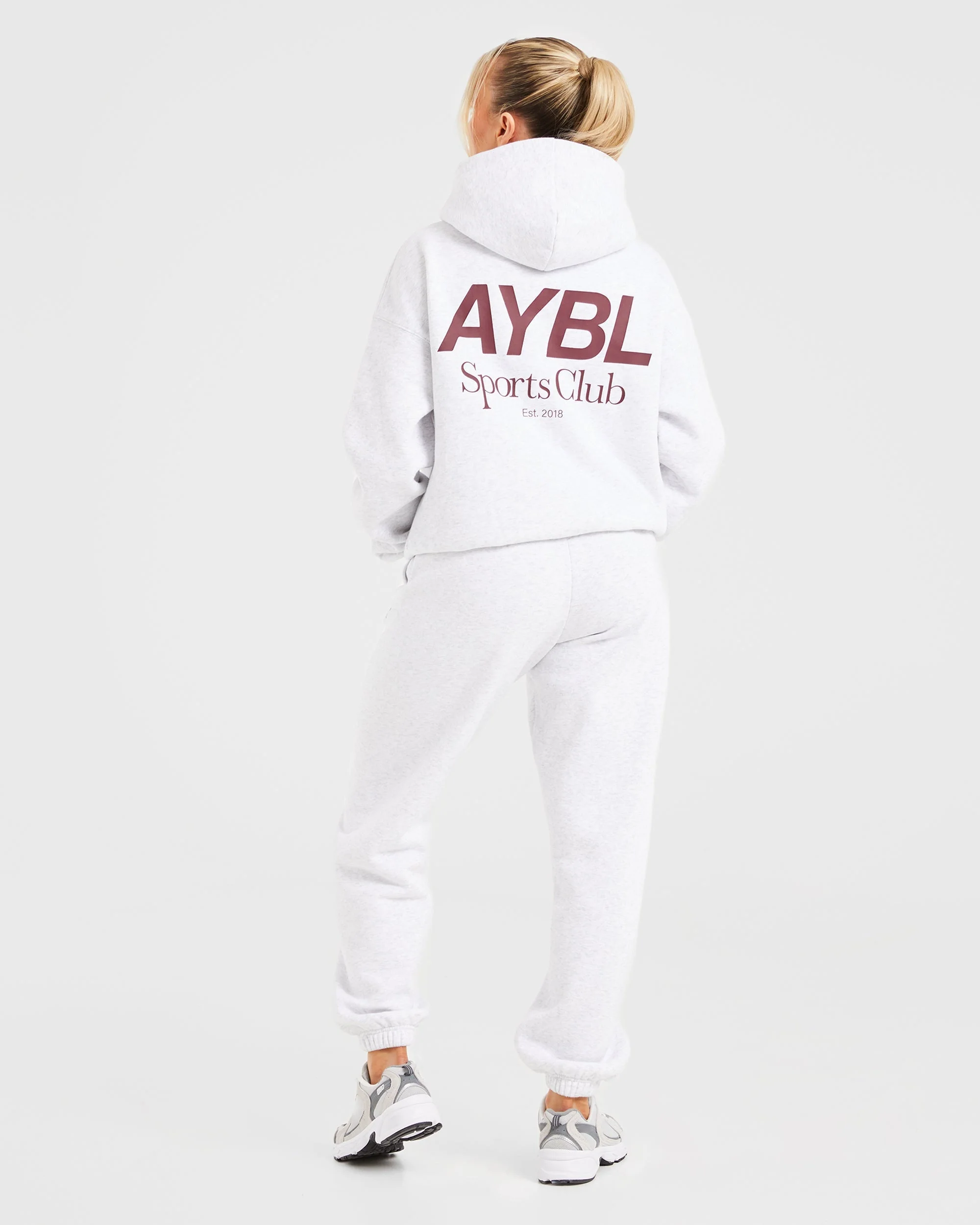 AYBL Sports Club Oversized Hoodie - Grey Marl/Burgundy - Image 4