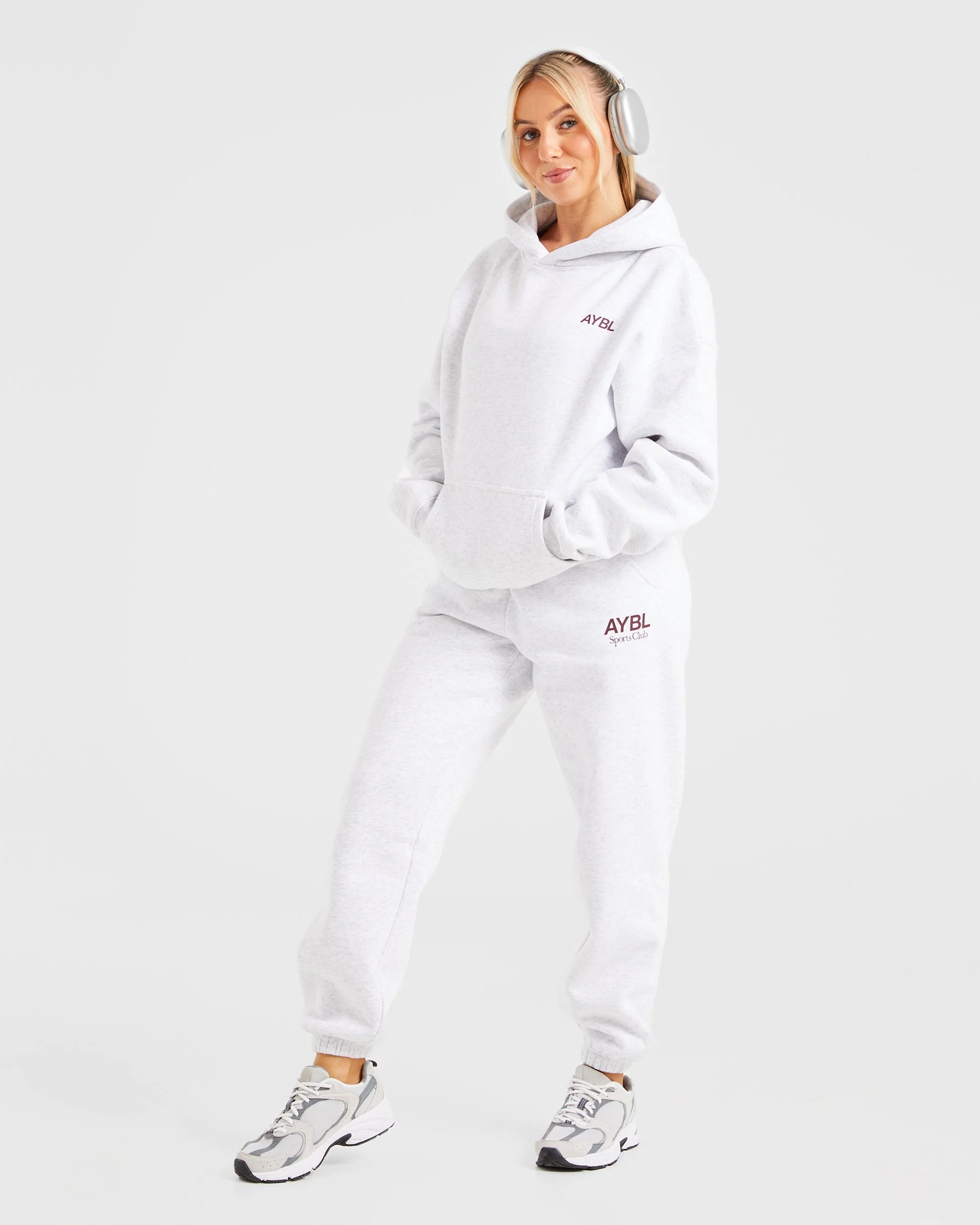 AYBL Sports Club Oversized Joggers - Grey Marl/Burgundy - Image 7