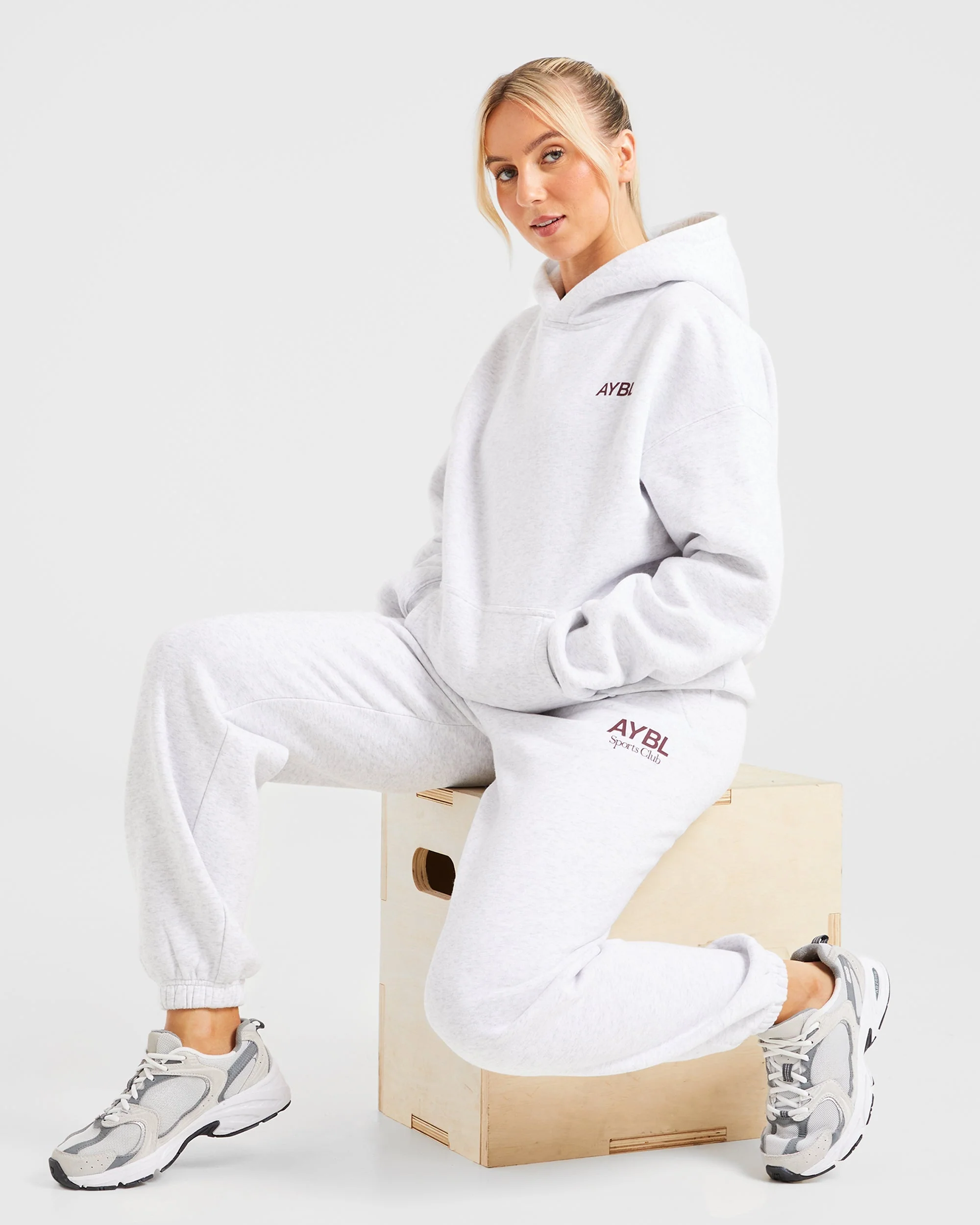 AYBL Sports Club Oversized Joggers - Grey Marl/Burgundy - Image 8
