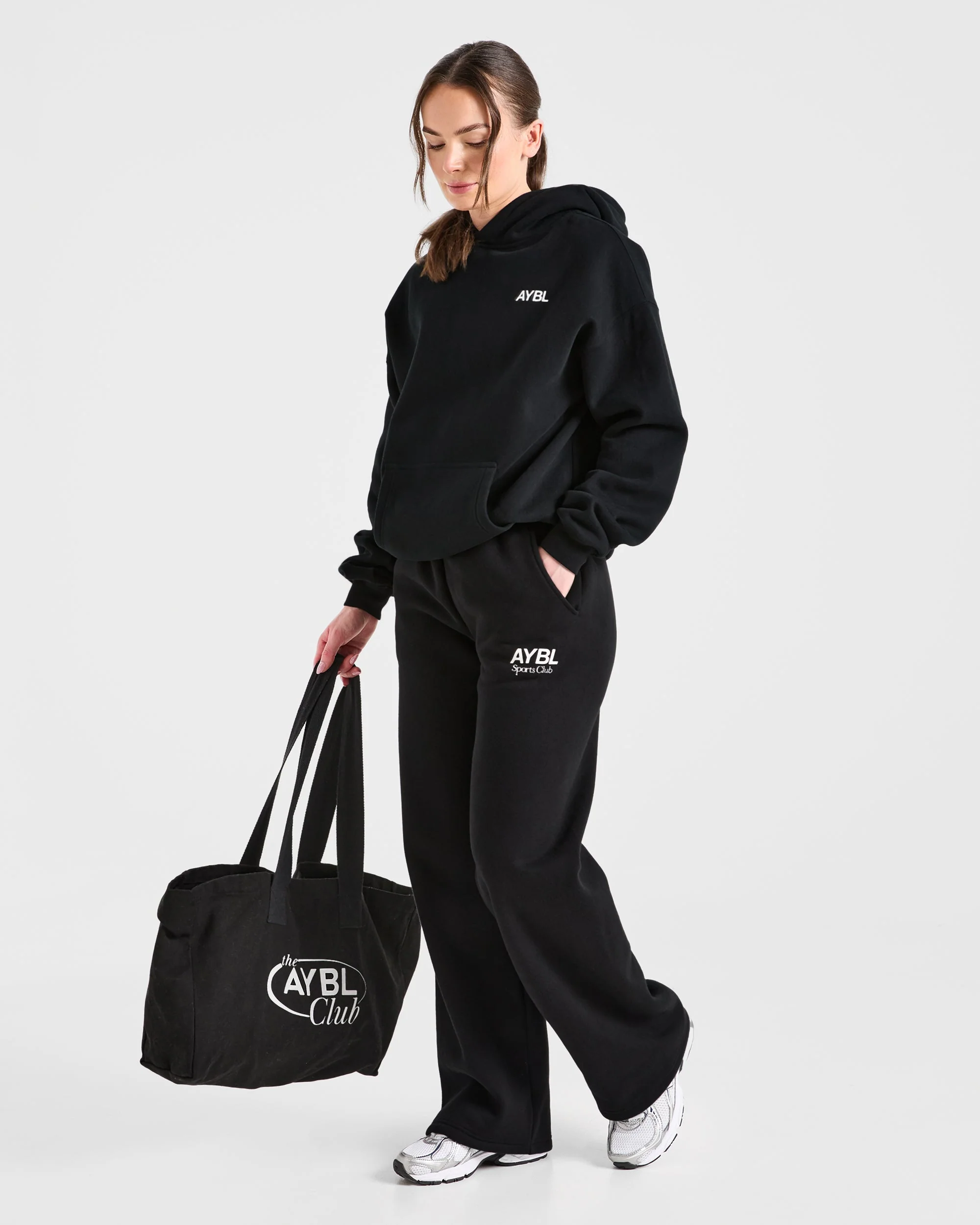 AYBL Sports Club Oversized Straight Leg Joggers - Black/White - Image 8