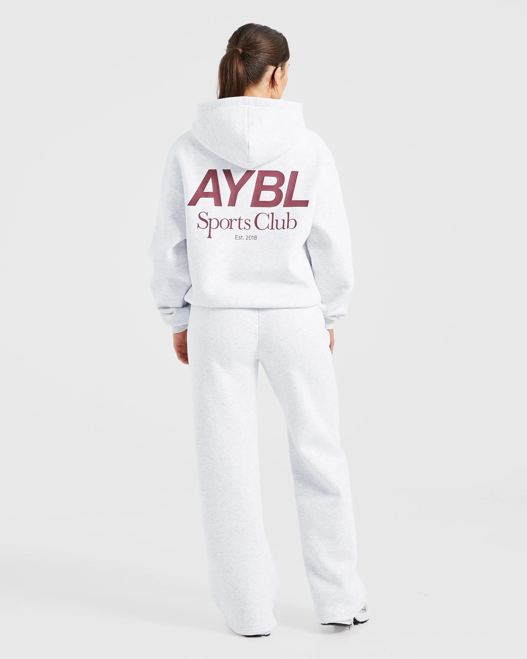 AYBL Sports Club Oversized Straight Leg Joggers - Grey Marl/Burgundy - Image 4