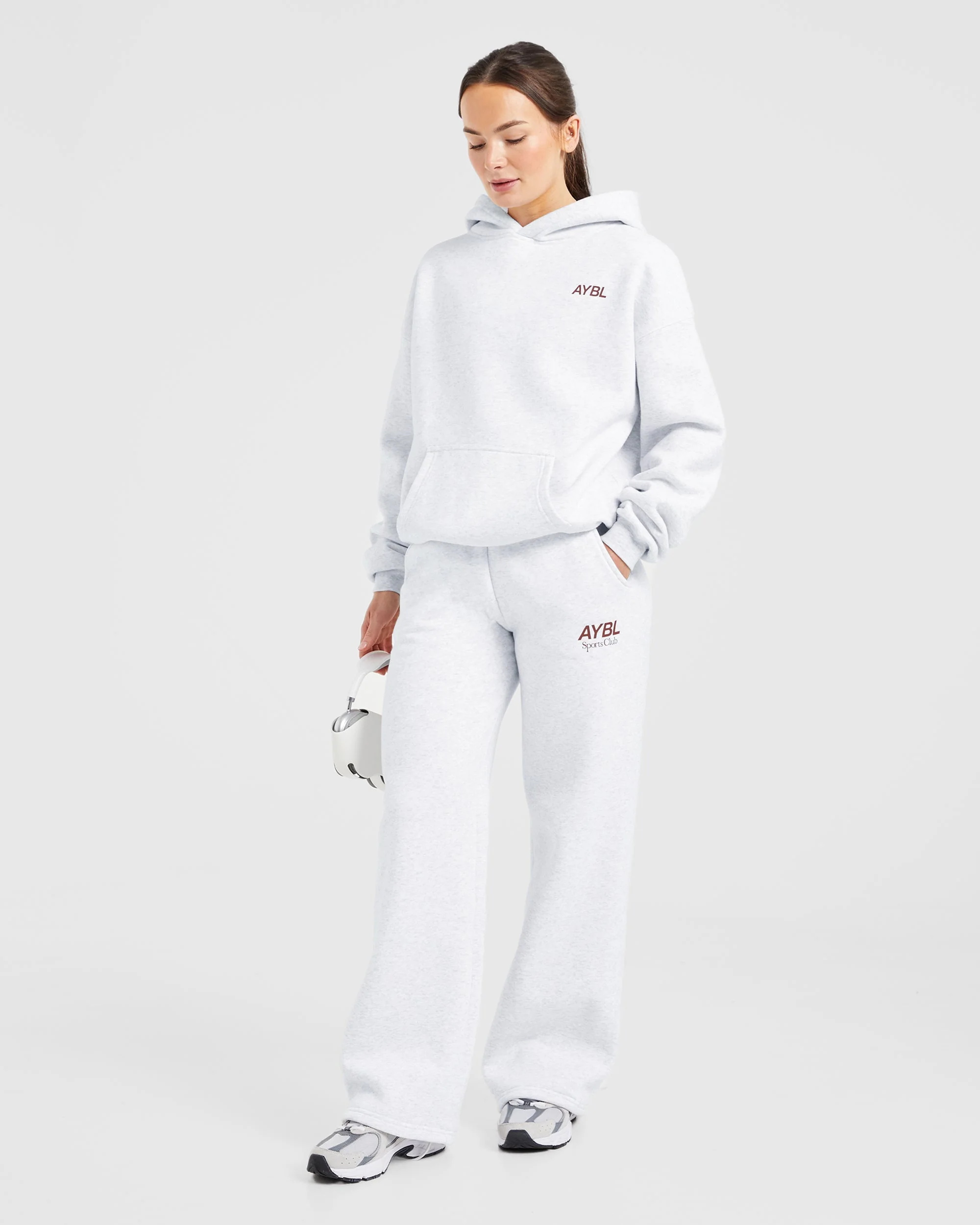 AYBL Sports Club Oversized Straight Leg Joggers - Grey Marl/Burgundy - Image 7
