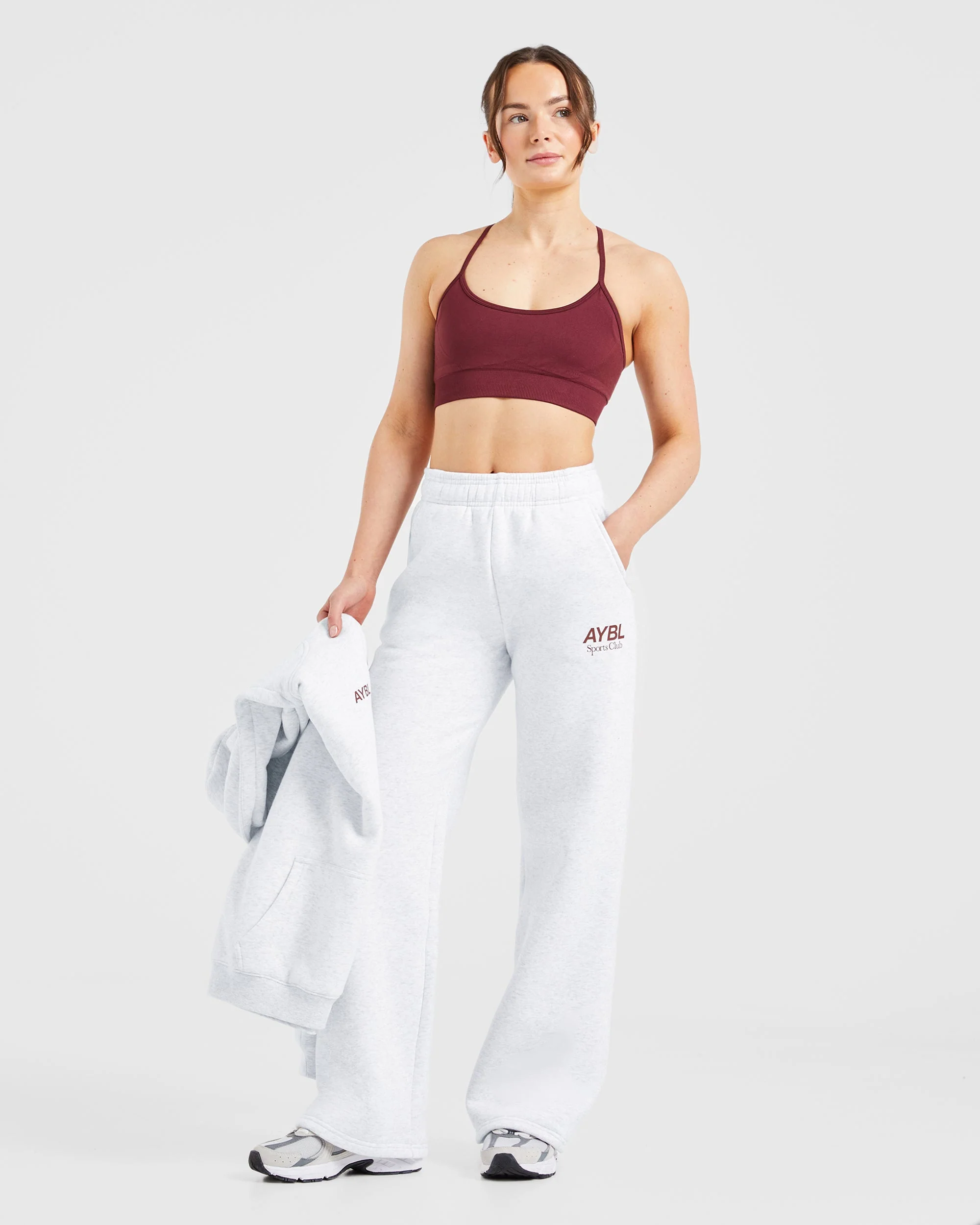 AYBL Sports Club Oversized Straight Leg Joggers - Grey Marl/Burgundy - Image 8