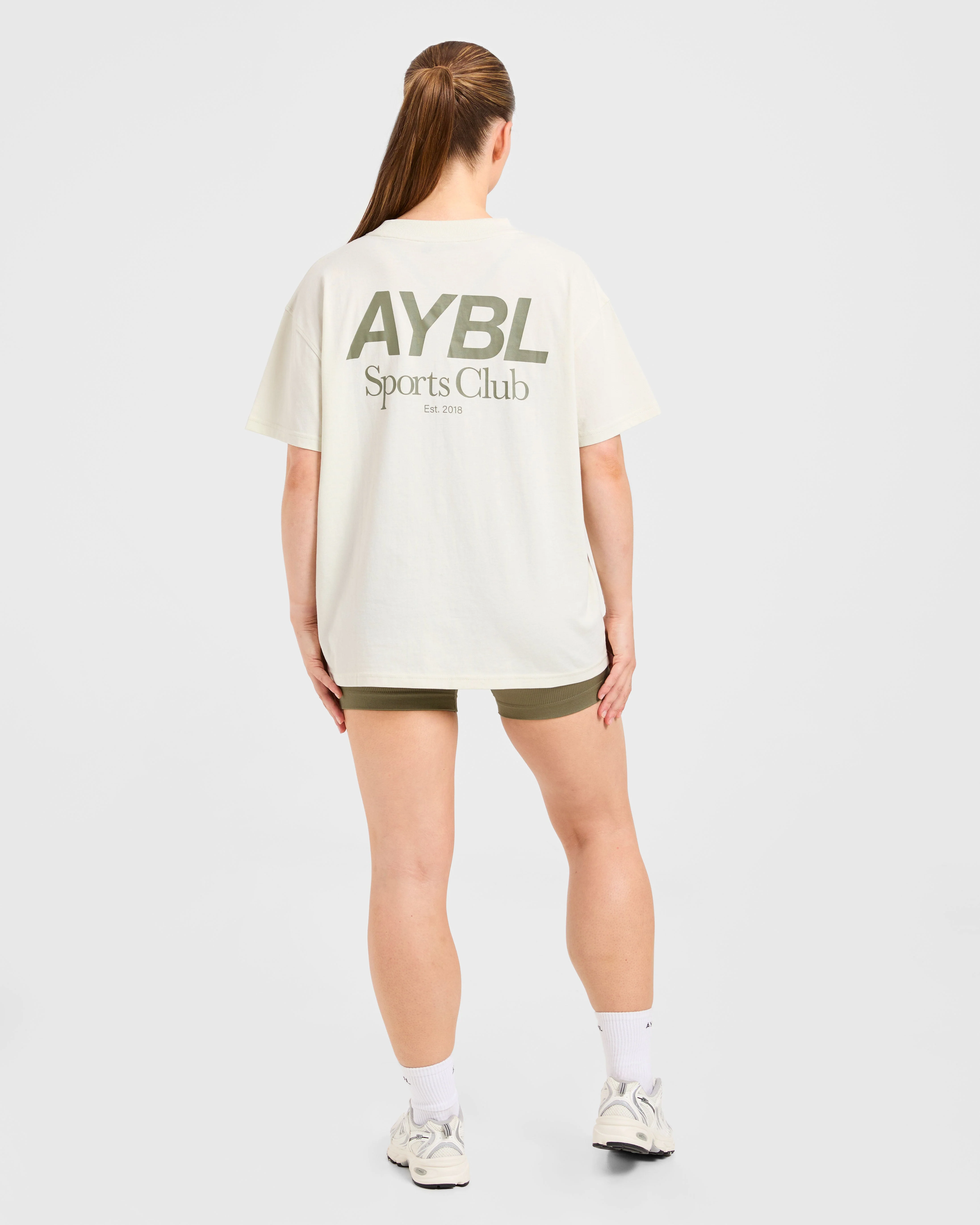 AYBL Sports Club Oversized T Shirt - Beige/Muted Olive - Image 4