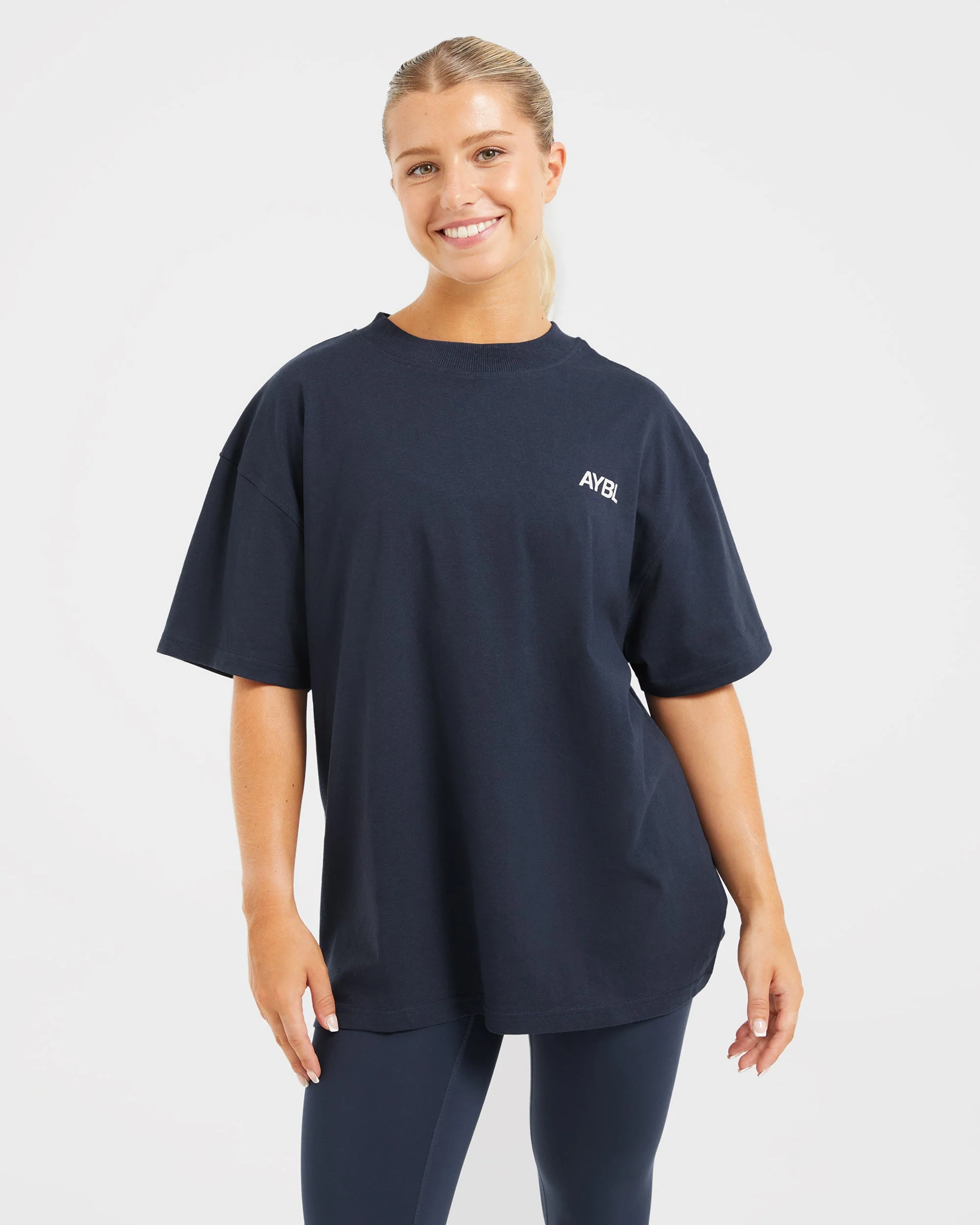 AYBL Sports Club Oversized T Shirt - Navy/Off White - Image 2