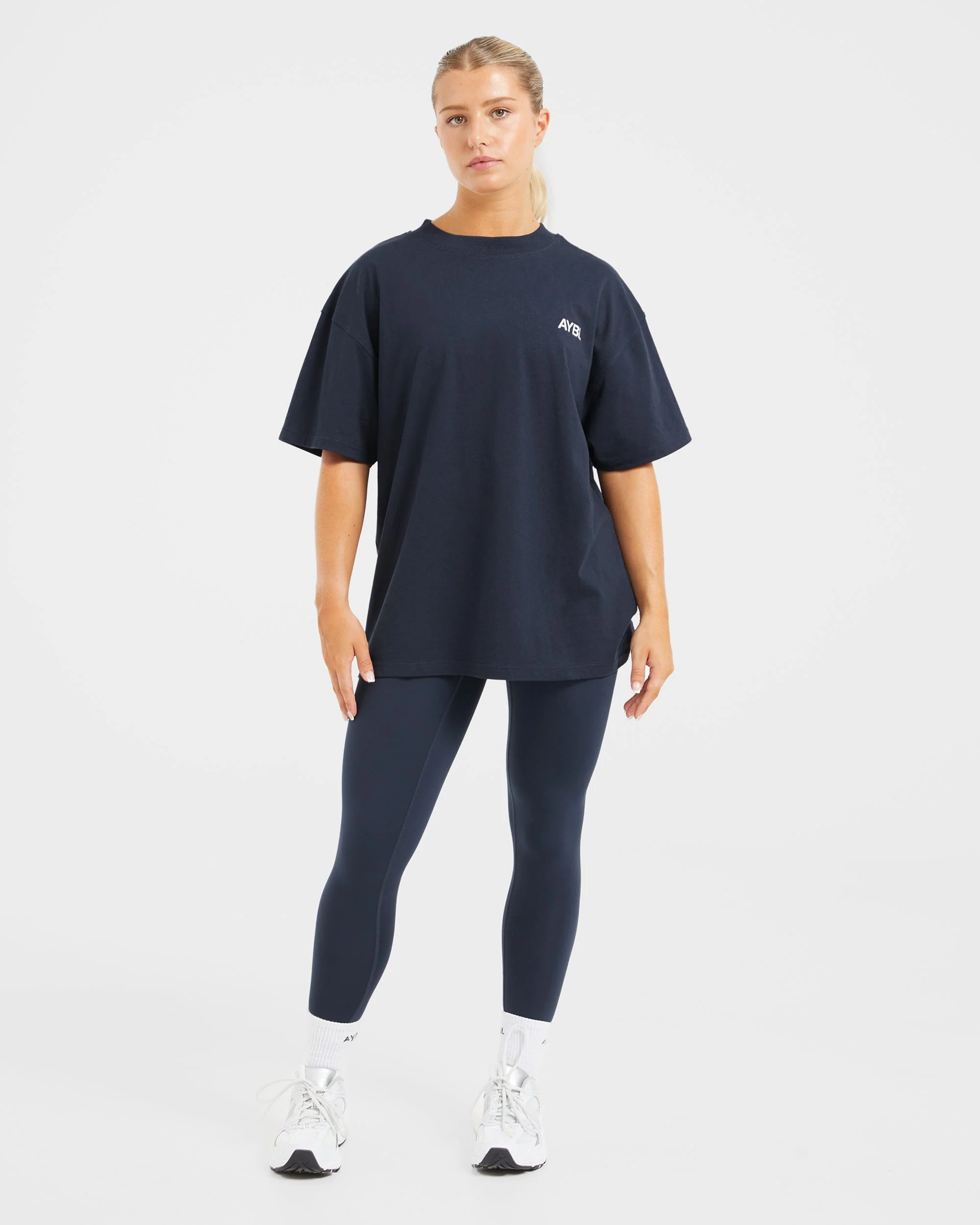 AYBL Sports Club Oversized T Shirt - Navy/Off White - Image 3