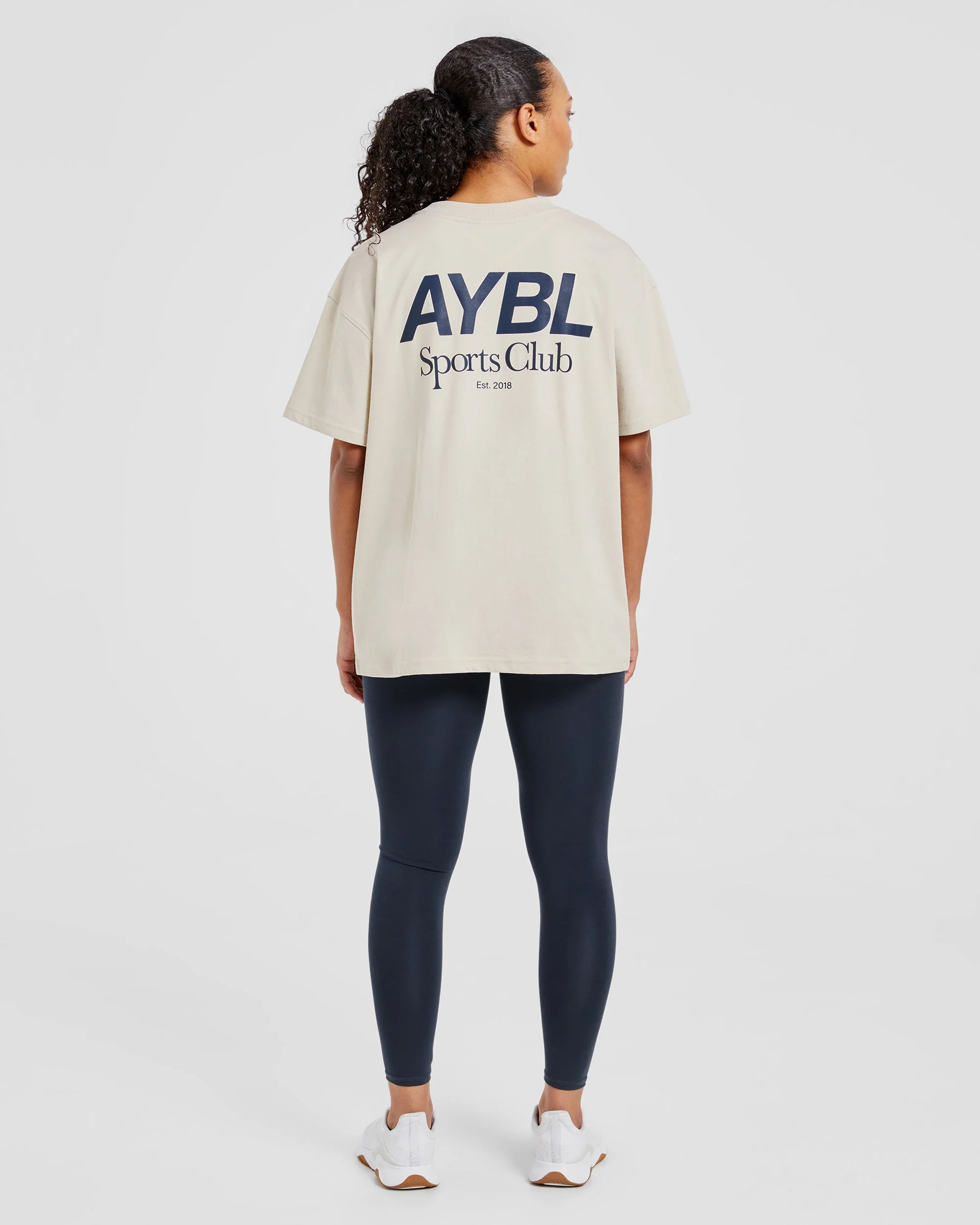 AYBL Sports Club Oversized T Shirt - Sand/Navy - Image 3
