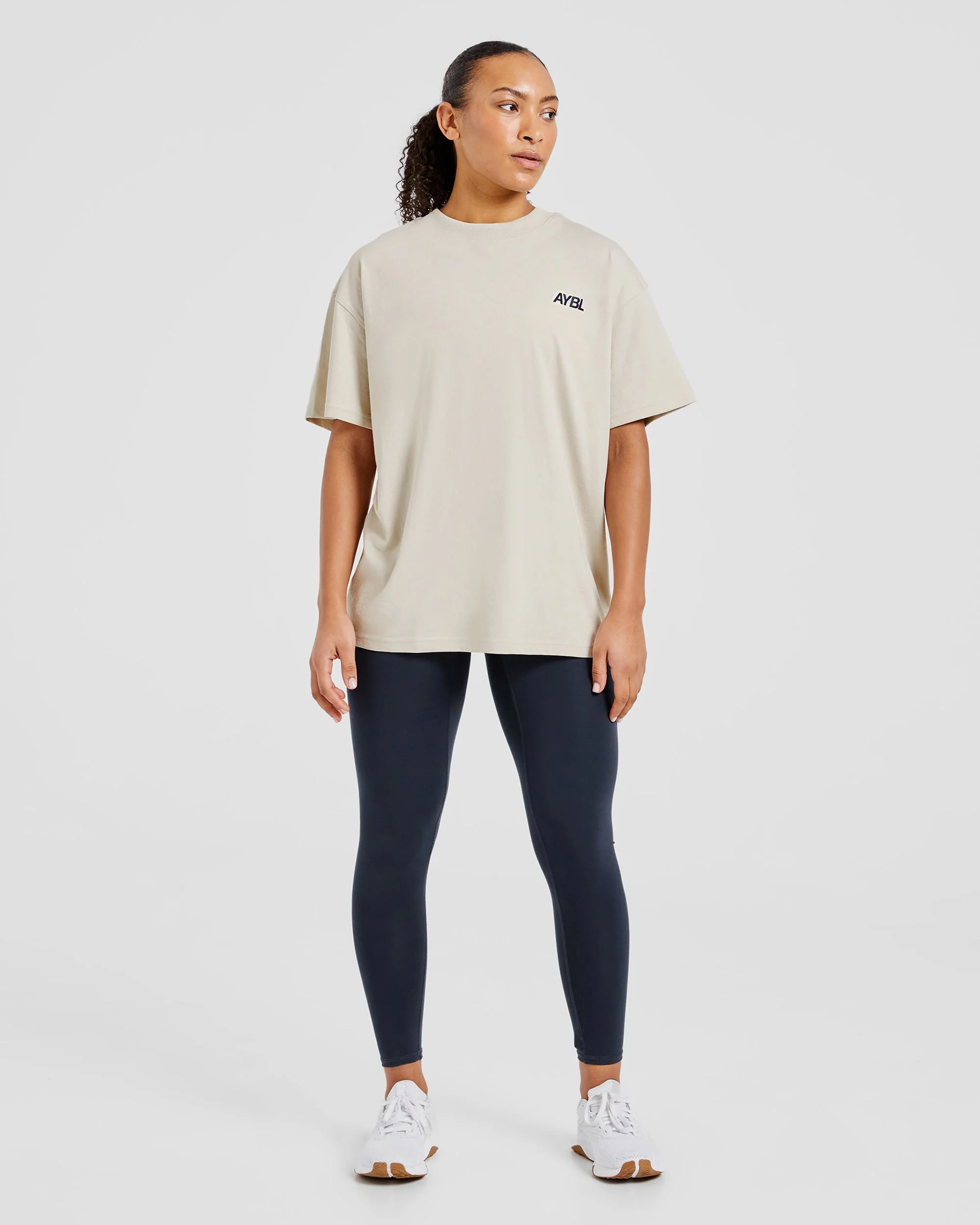 AYBL Sports Club Oversized T Shirt - Sand/Navy - Image 4