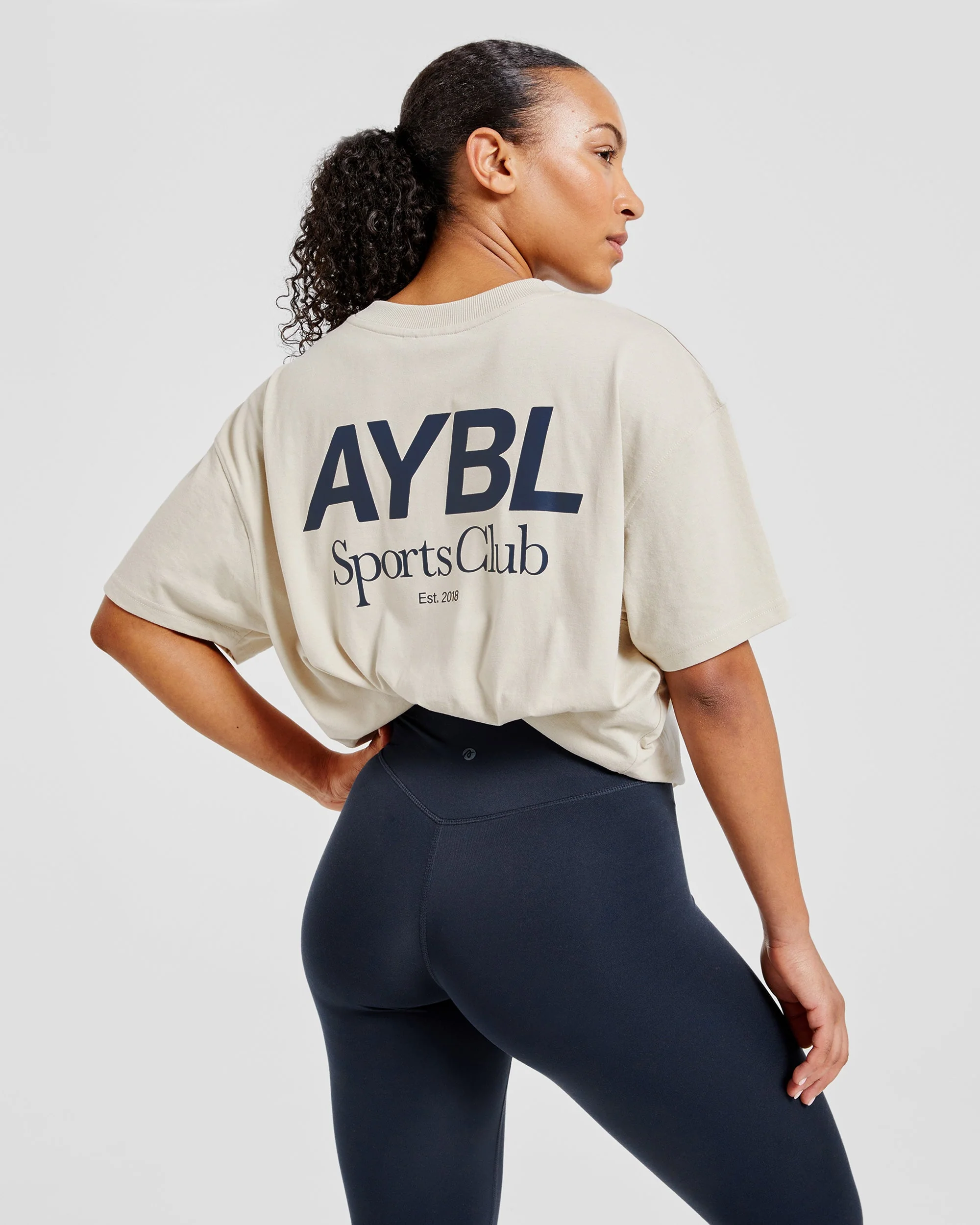 AYBL Sports Club Oversized T Shirt - Sand/Navy - Image 8