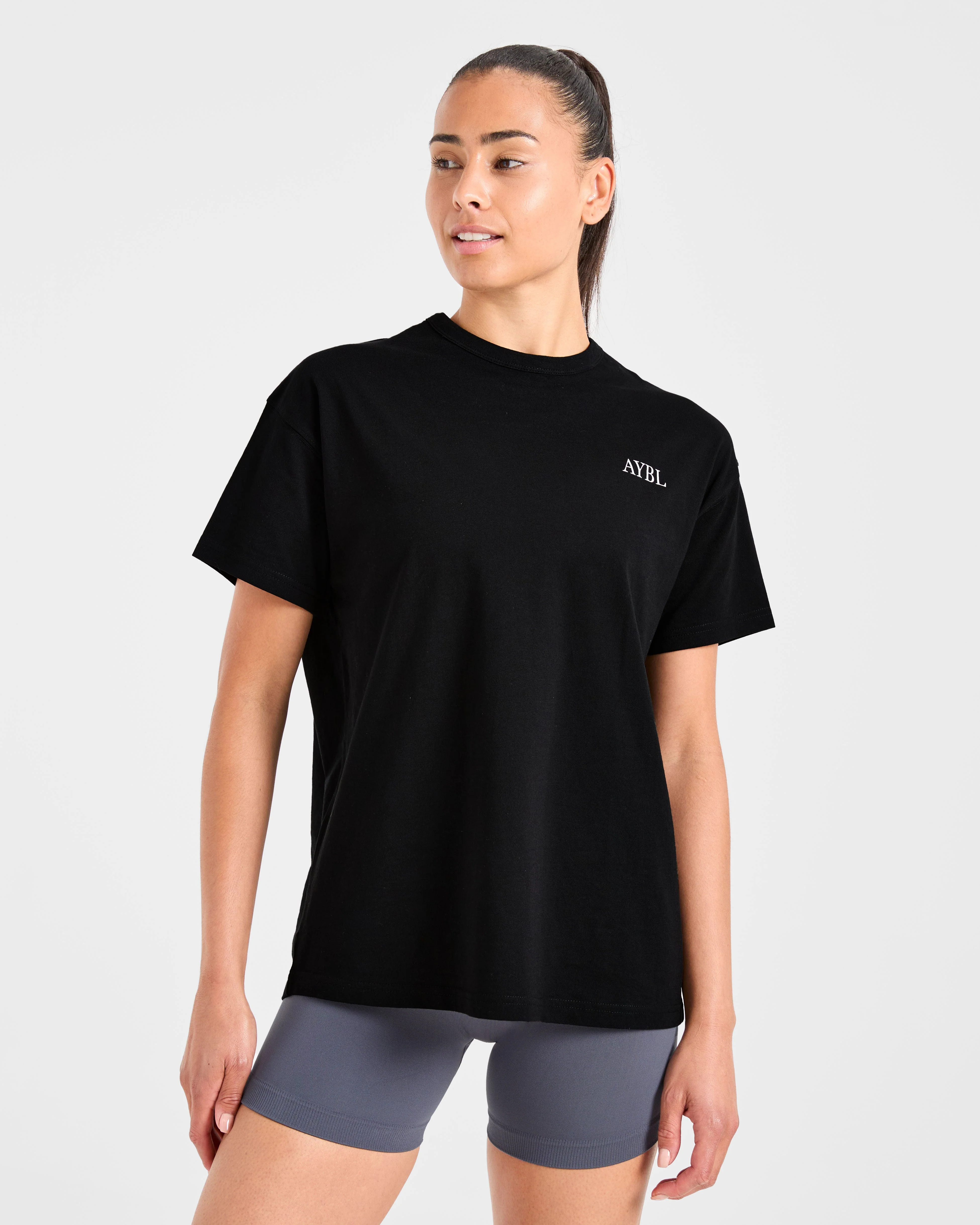 AYBL Sports Club Script Oversized T Shirt - Black - Image 2