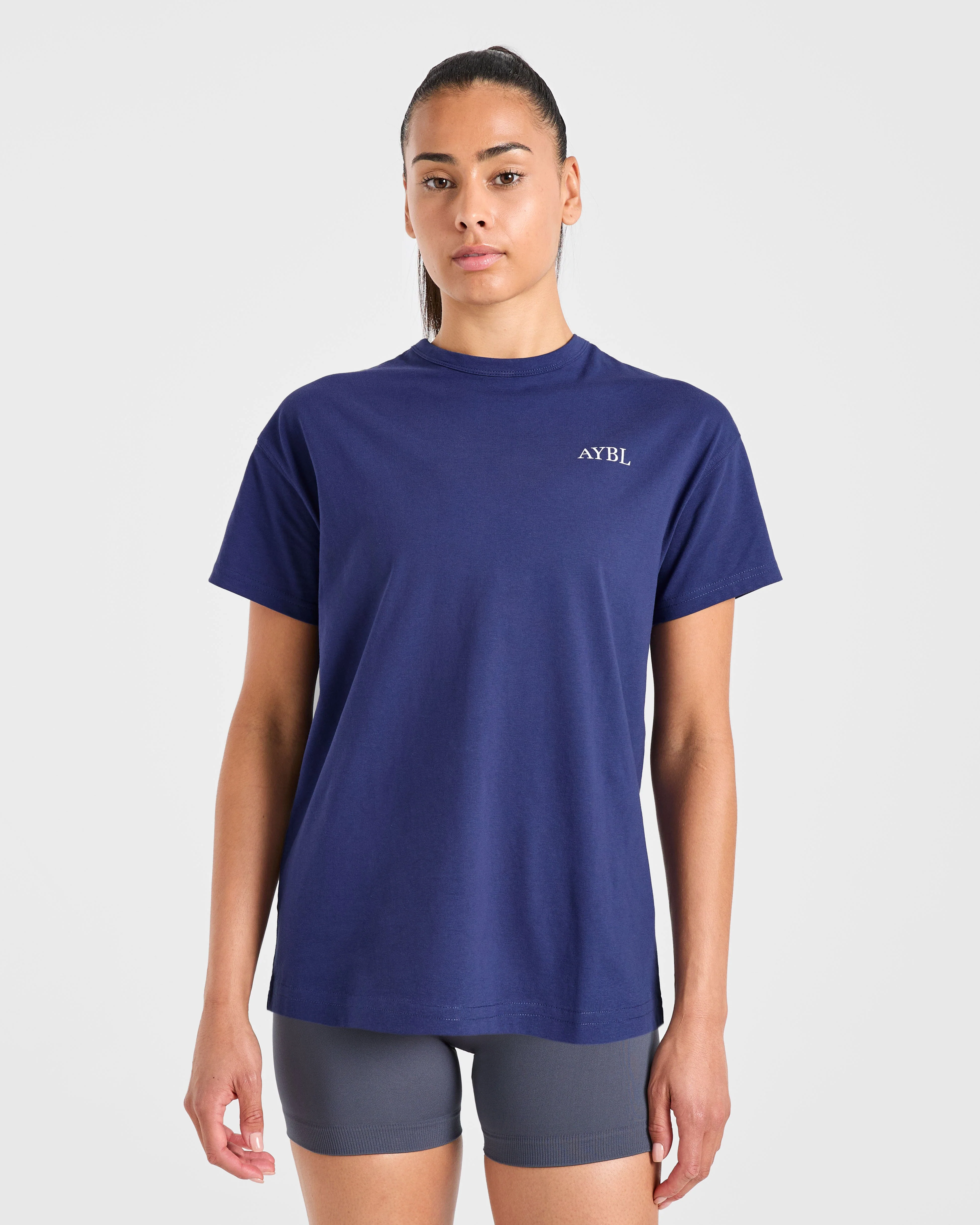 AYBL Sports Club Script Oversized T Shirt - Navy - Image 2