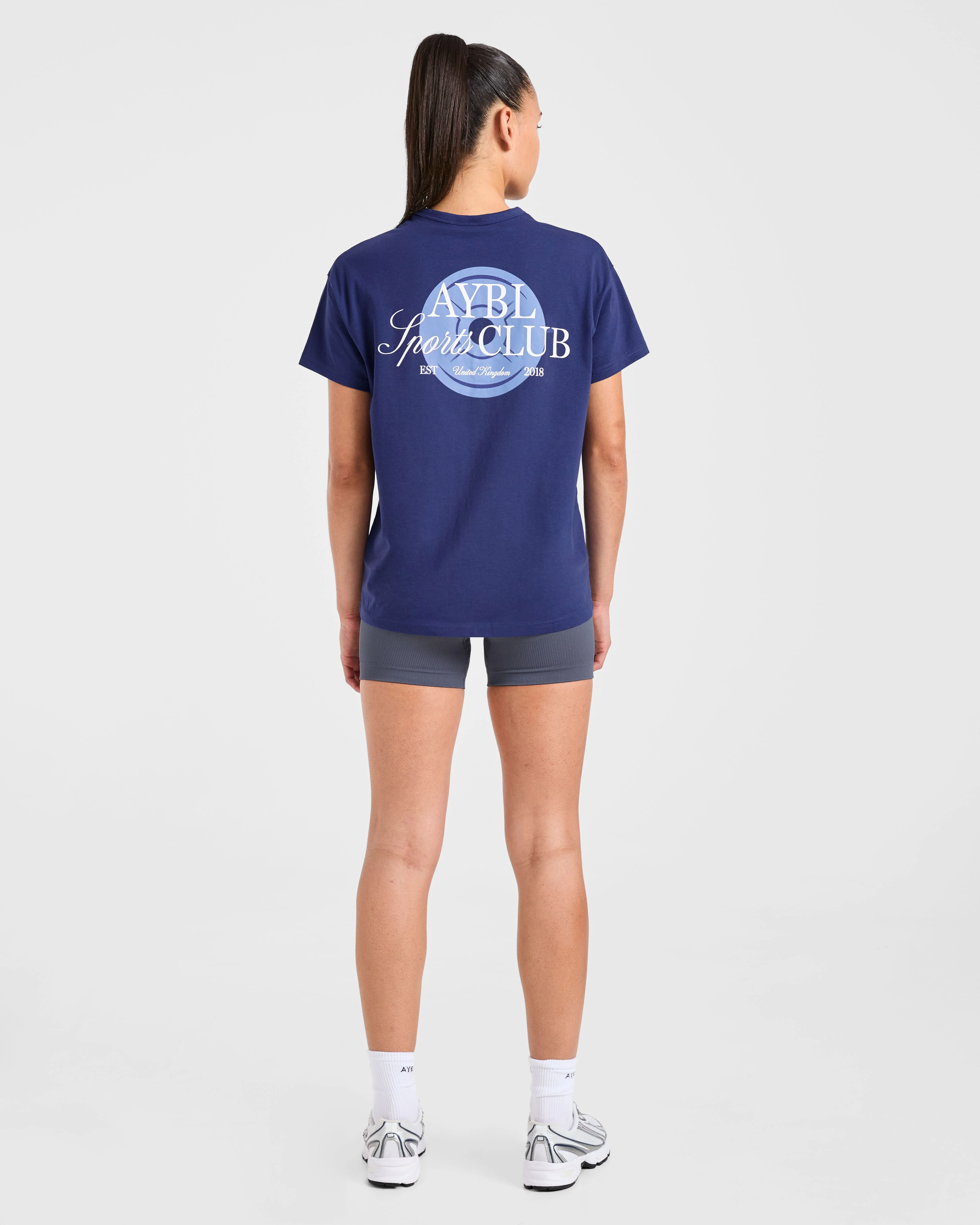 AYBL Sports Club Script Oversized T Shirt - Navy - Image 4