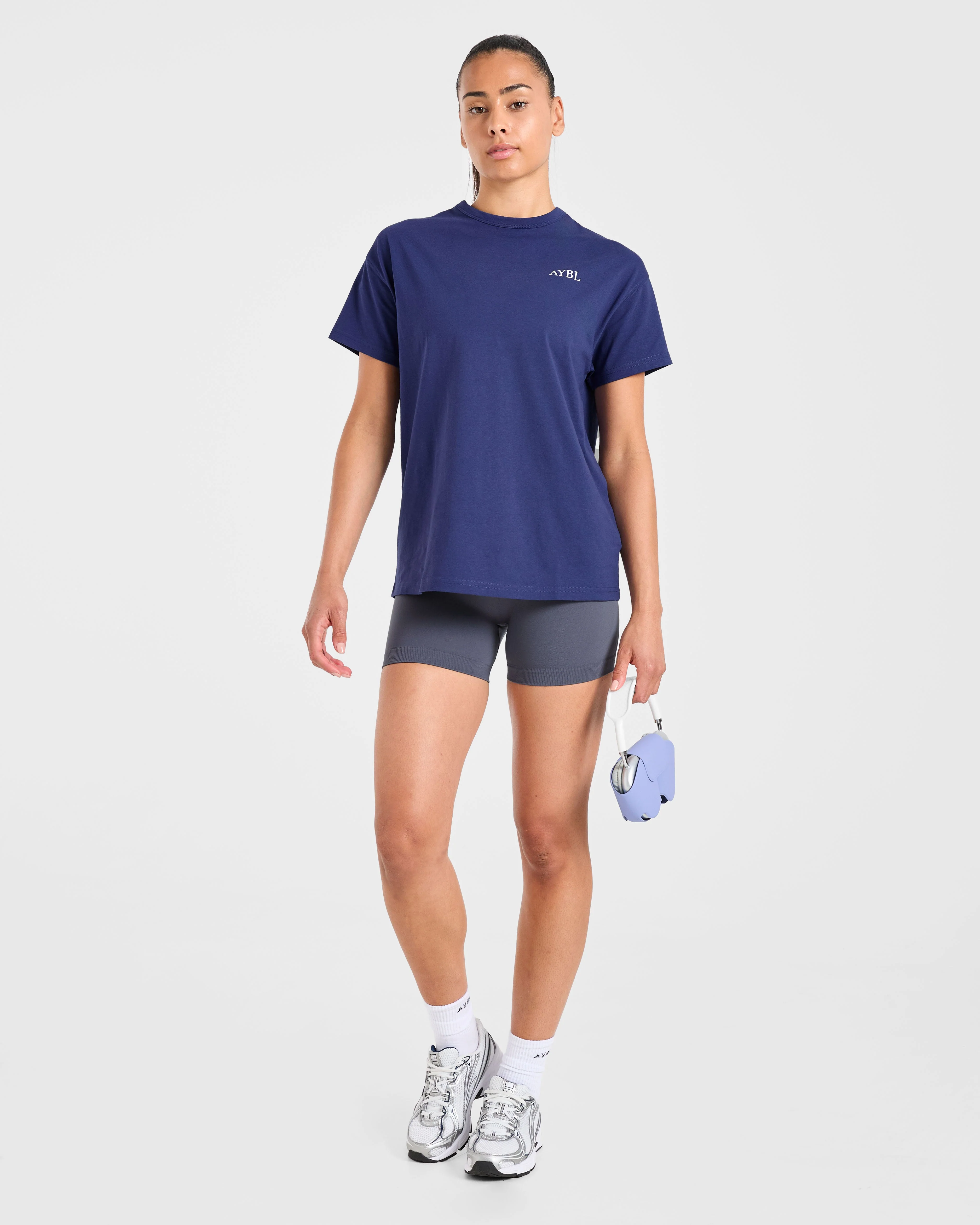 AYBL Sports Club Script Oversized T Shirt - Navy - Image 7