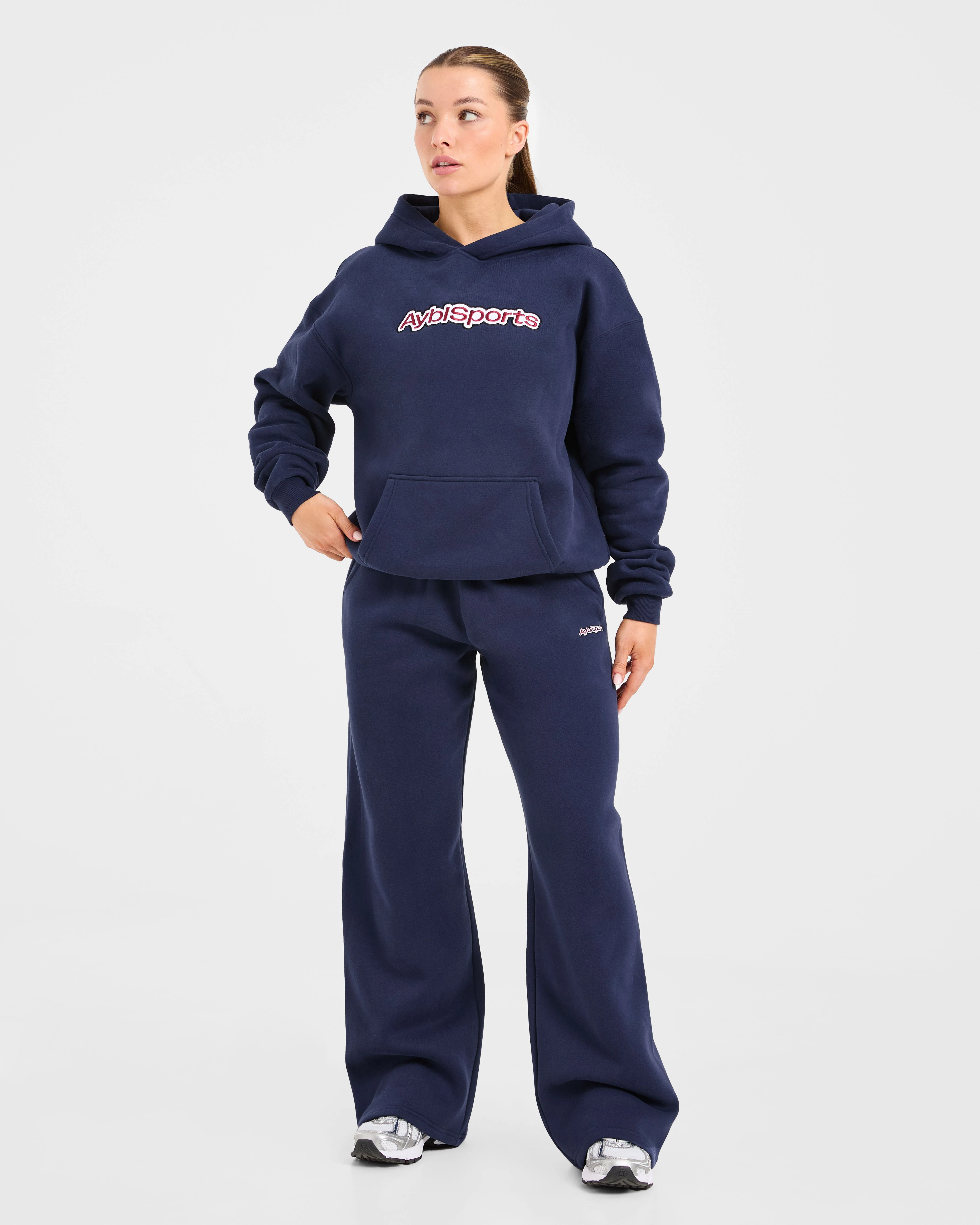AYBL Sports Outline Oversized Straight Leg Joggers - Navy - Image 3