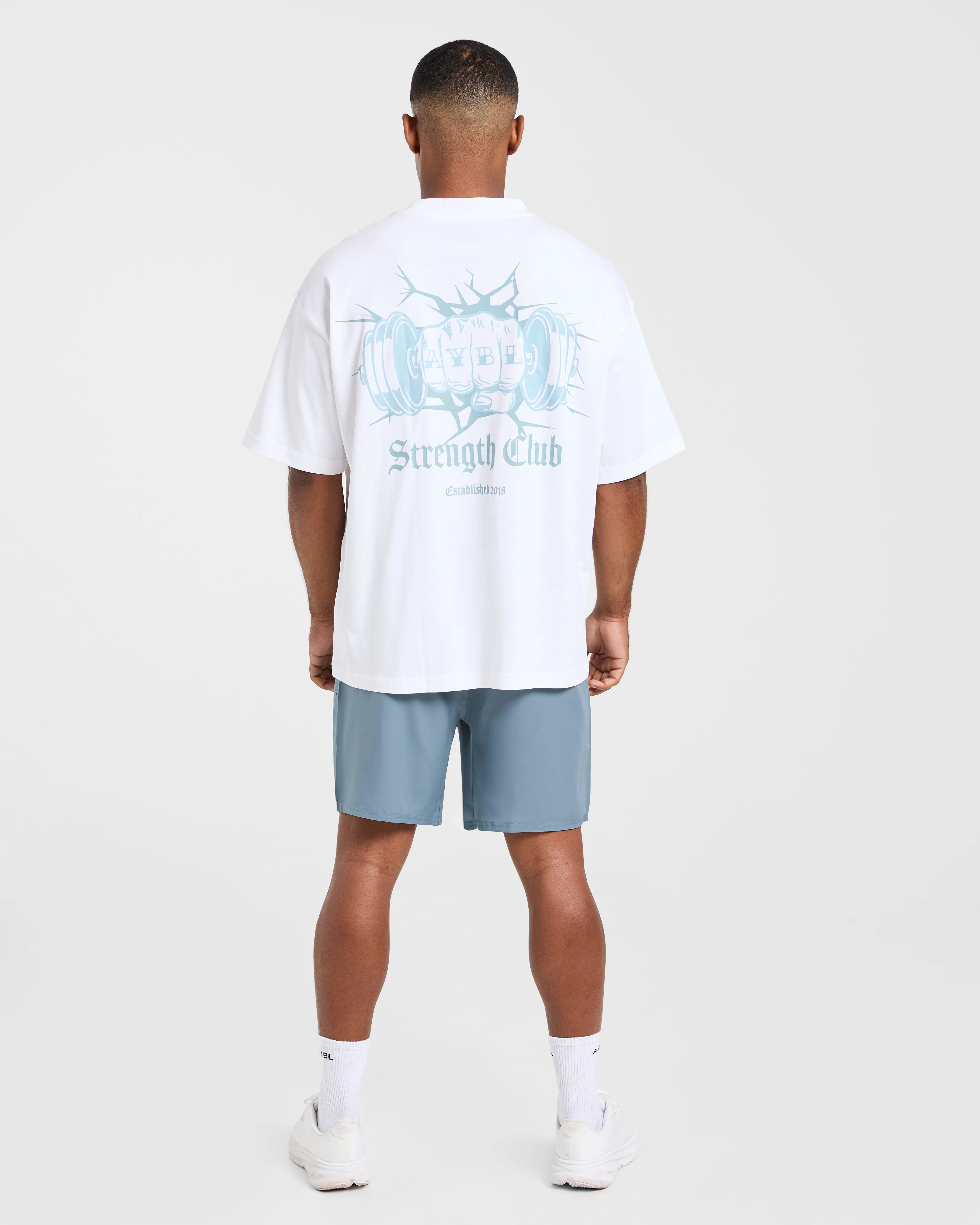 AYBL Strength Club Oversized T Shirt - White/Blue - Image 4