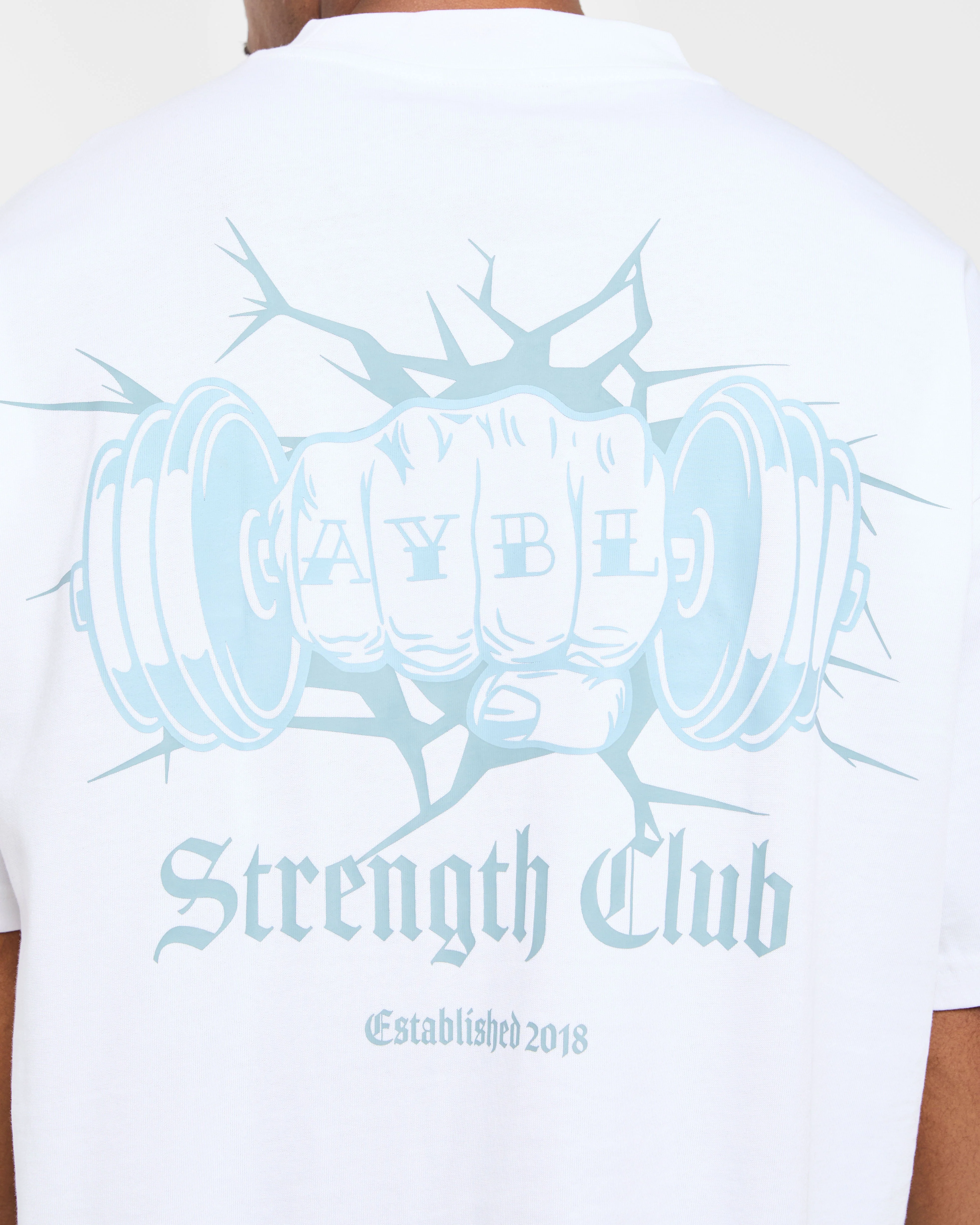 AYBL Strength Club Oversized T Shirt - White/Blue - Image 6