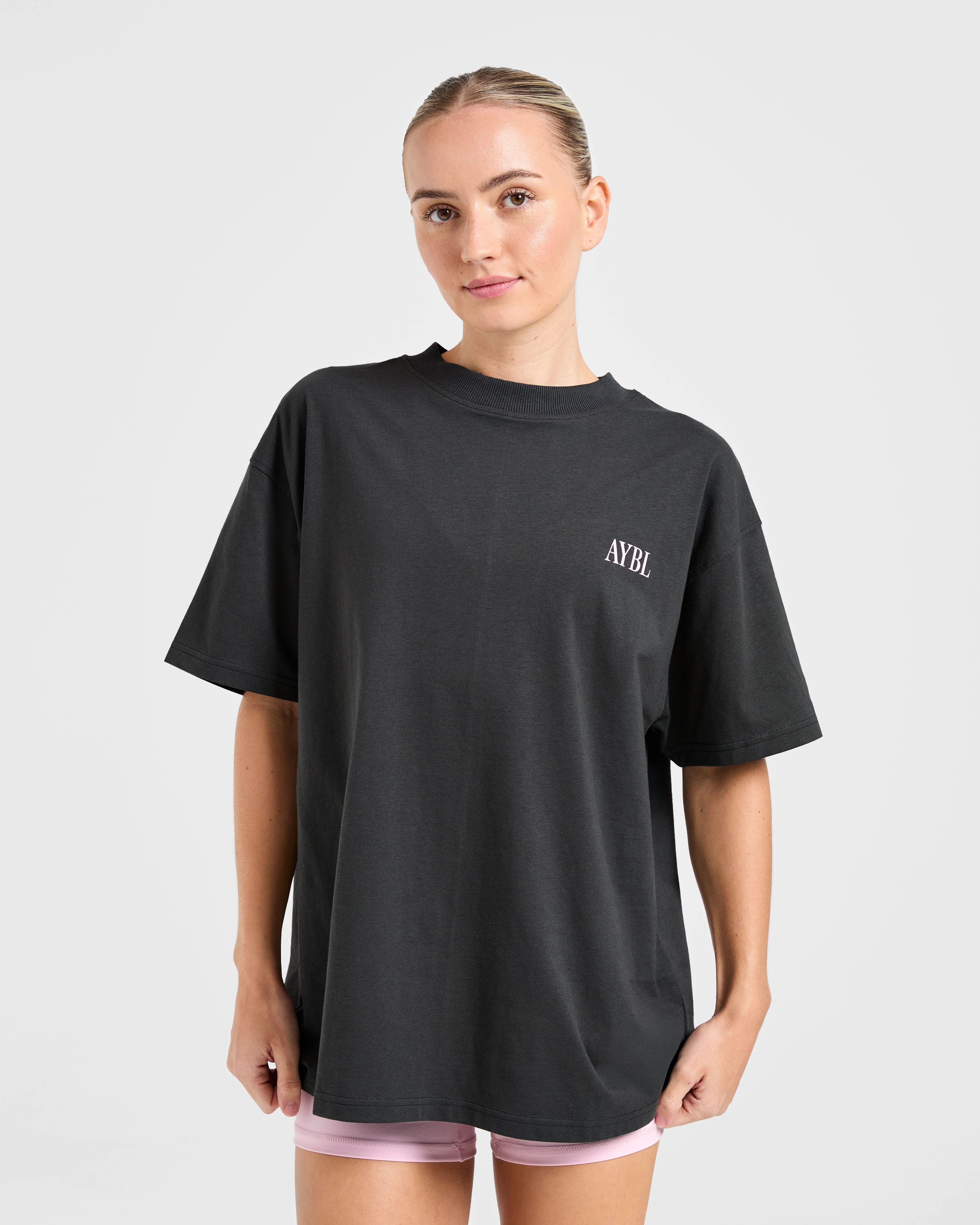 AYBL Strength Studio Oversized T Shirt - Charcoal/Pink - Image 2