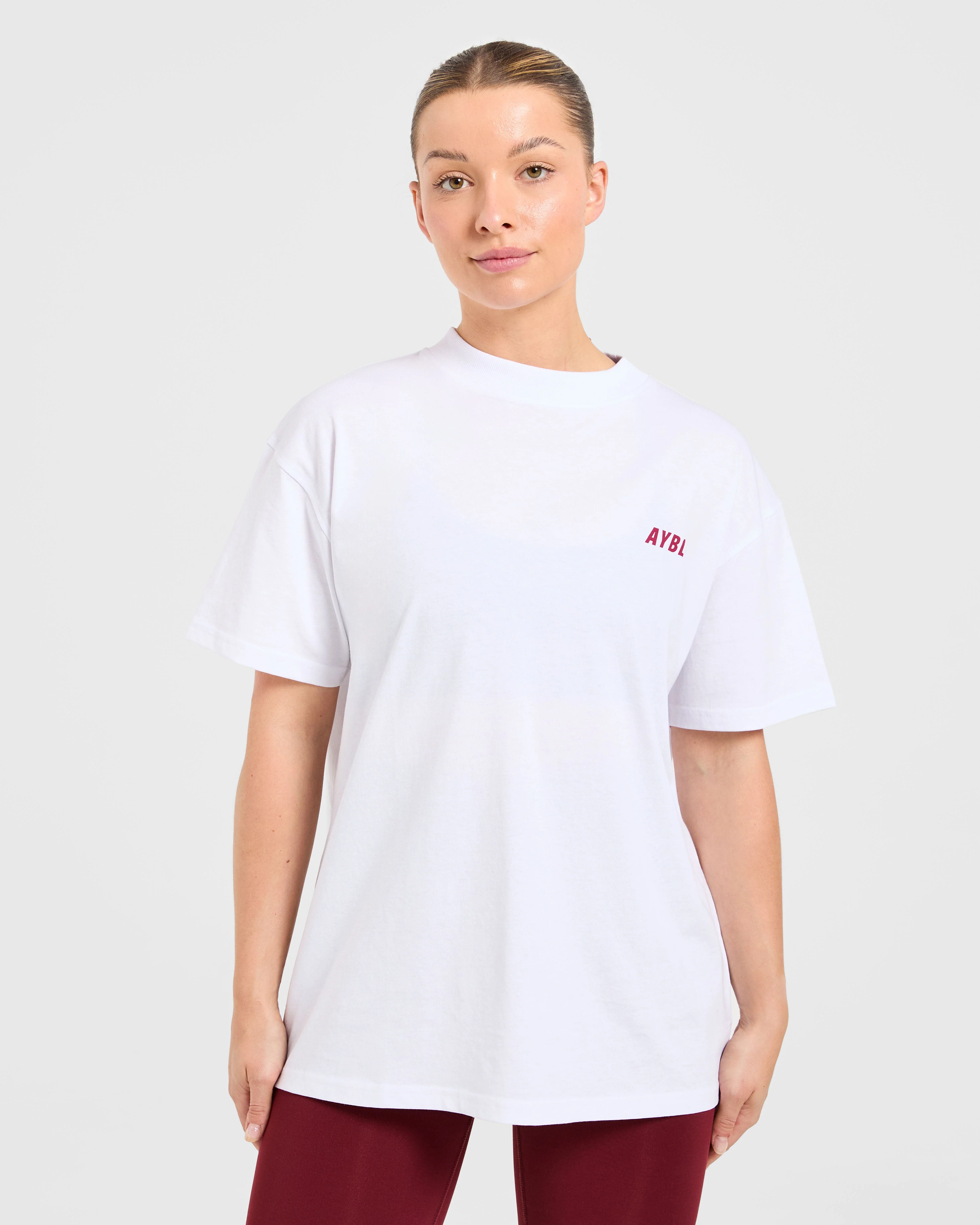 Cardio Club Oversized T Shirt - White/Burgundy - Image 2