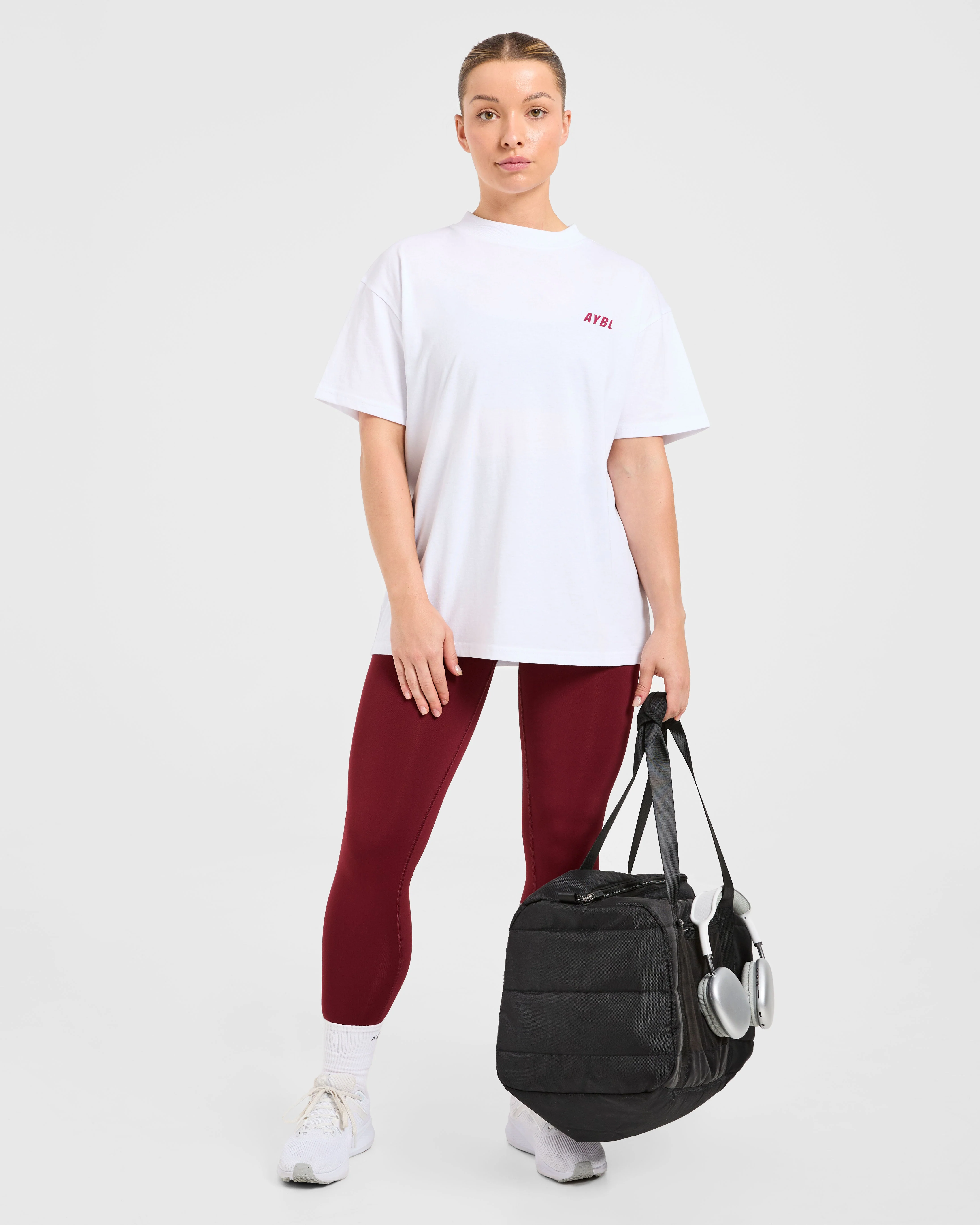 Cardio Club Oversized T Shirt - White/Burgundy - Image 7