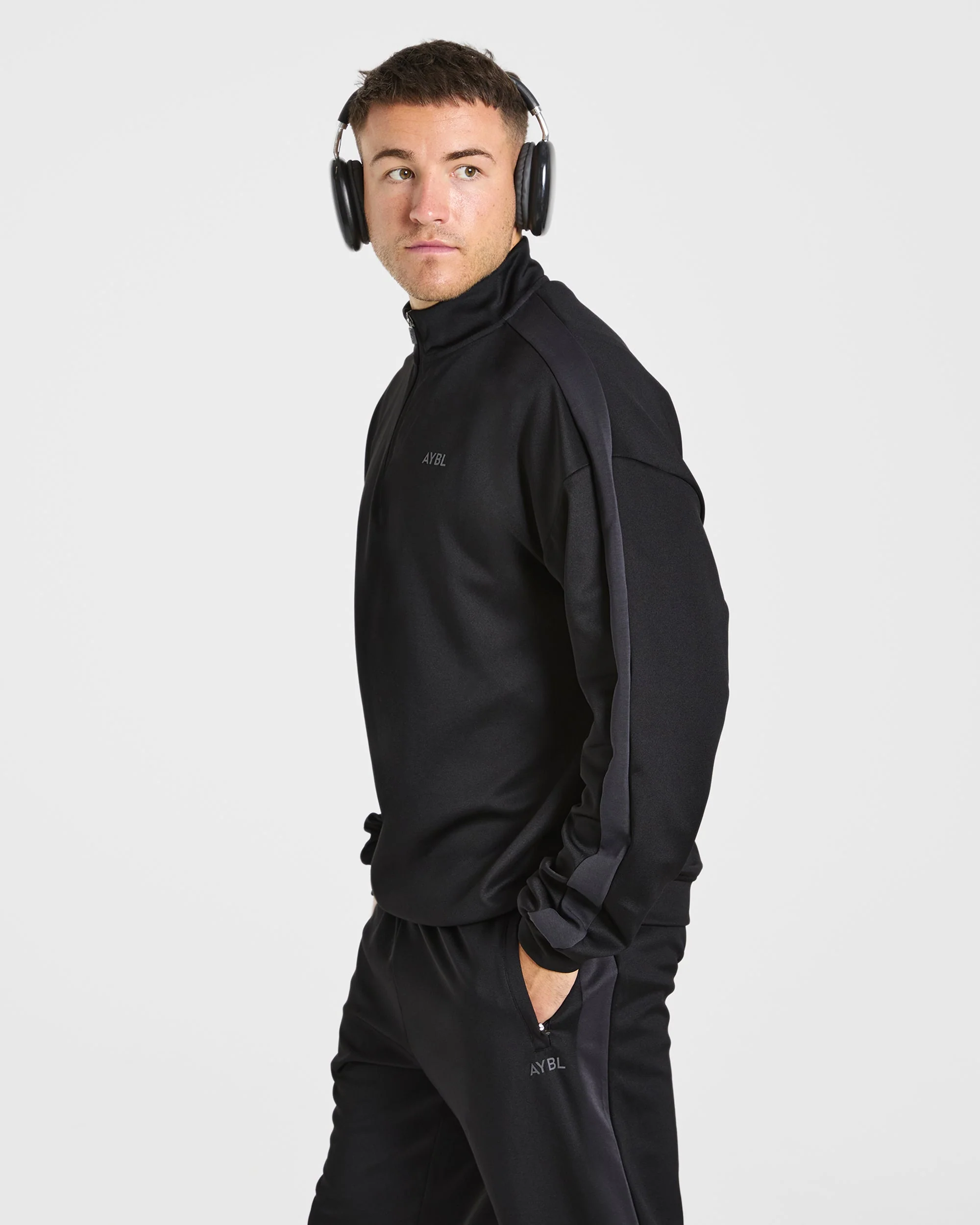 Classic Track 1/4 Zip Pullover - Black/Charcoal - Image 7