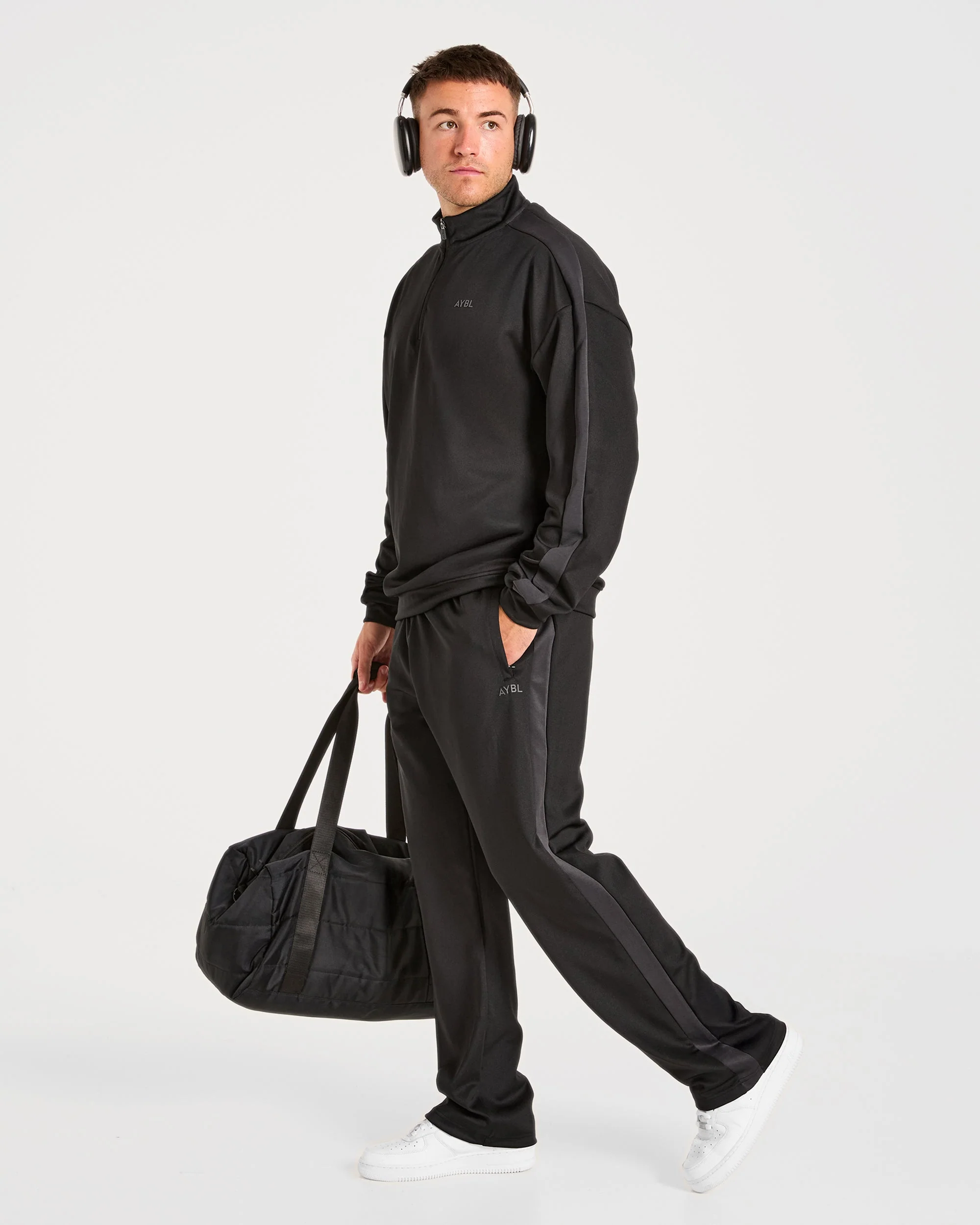 Classic Track Straight Leg Joggers - Black/Charcoal - Image 7