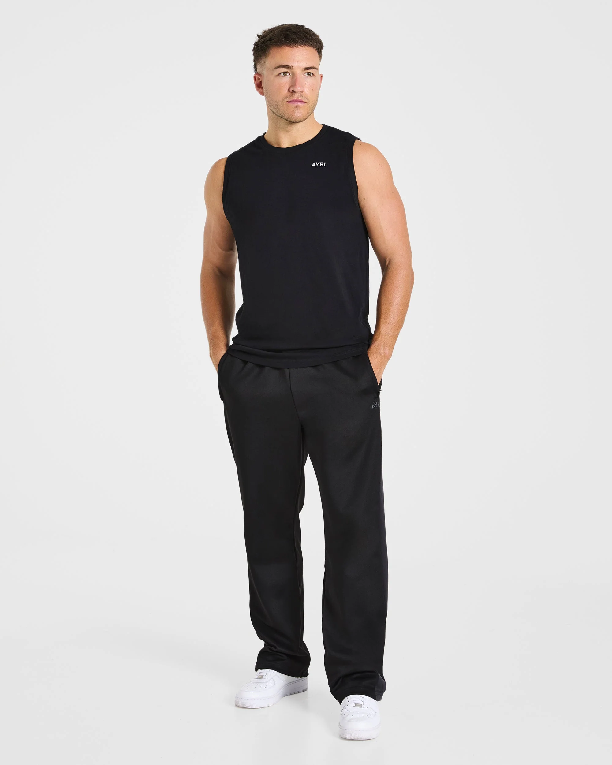 Classic Track Straight Leg Joggers - Black/Charcoal - Image 8